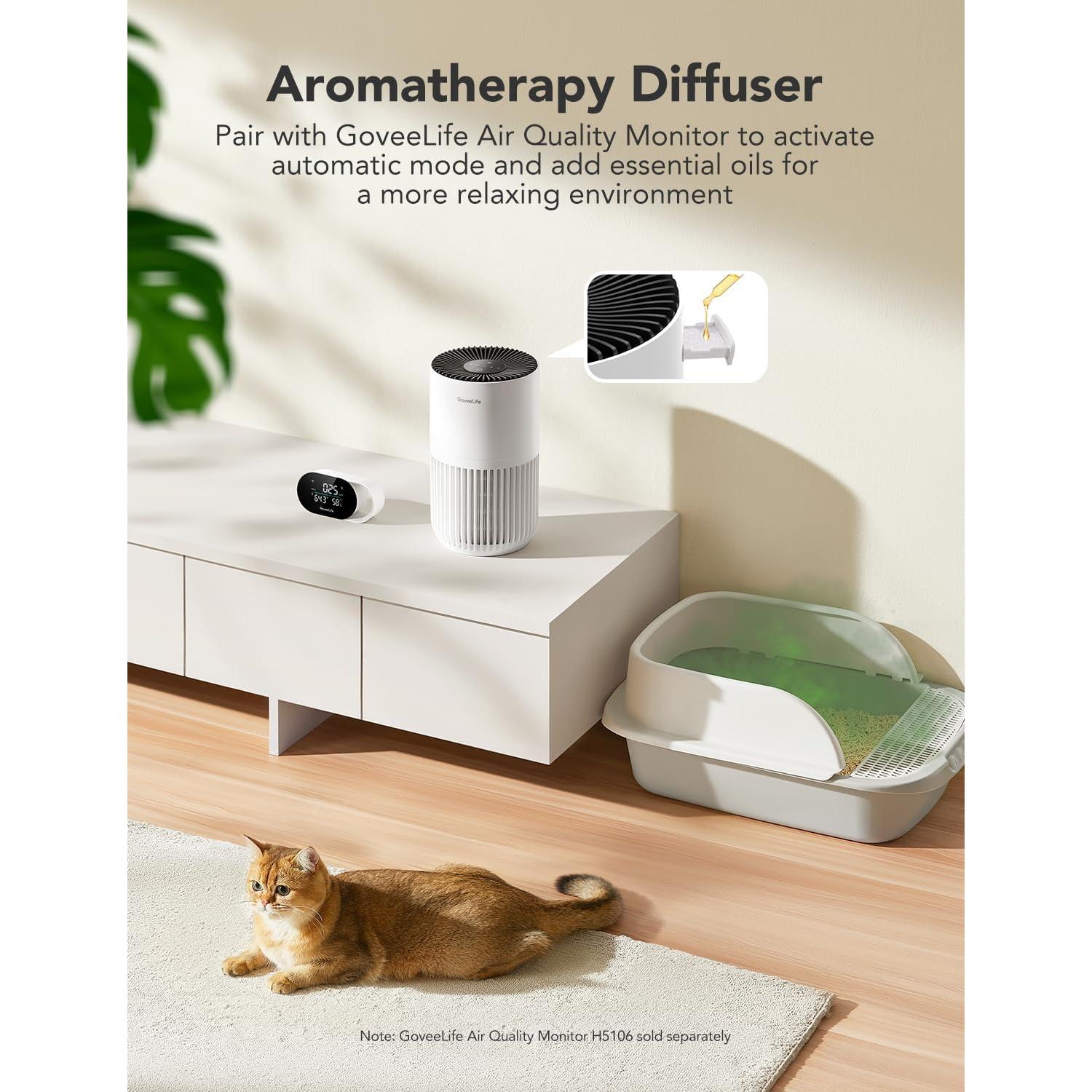 GoveeLife Mini Air Purifier for Bedroom, Smart Filter Air Purifier with App Alexa Control for Pet Hair, Odors, Pollen, Smoke, Portable Air Cleaner with 3 Speeds, 2 Modes, Timer, Aroma for Home