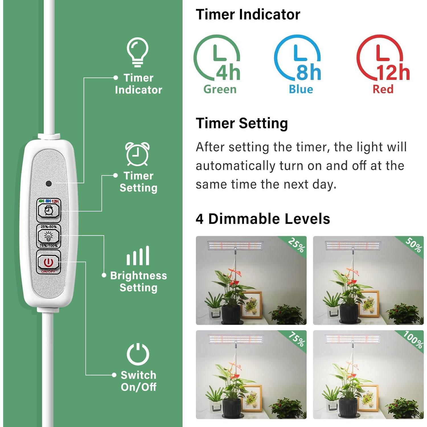 Luz de Crecimiento LED LORDEM 2 Paquete Ajustable 10W