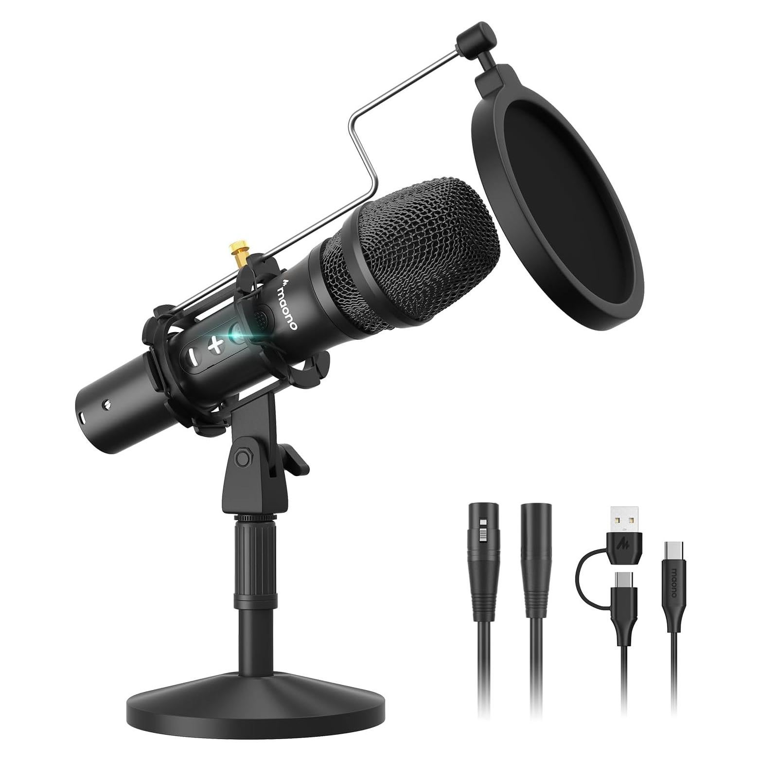 Micrófono Dinámico MAONO HD300T USB/XLR con Soporte y Filtro