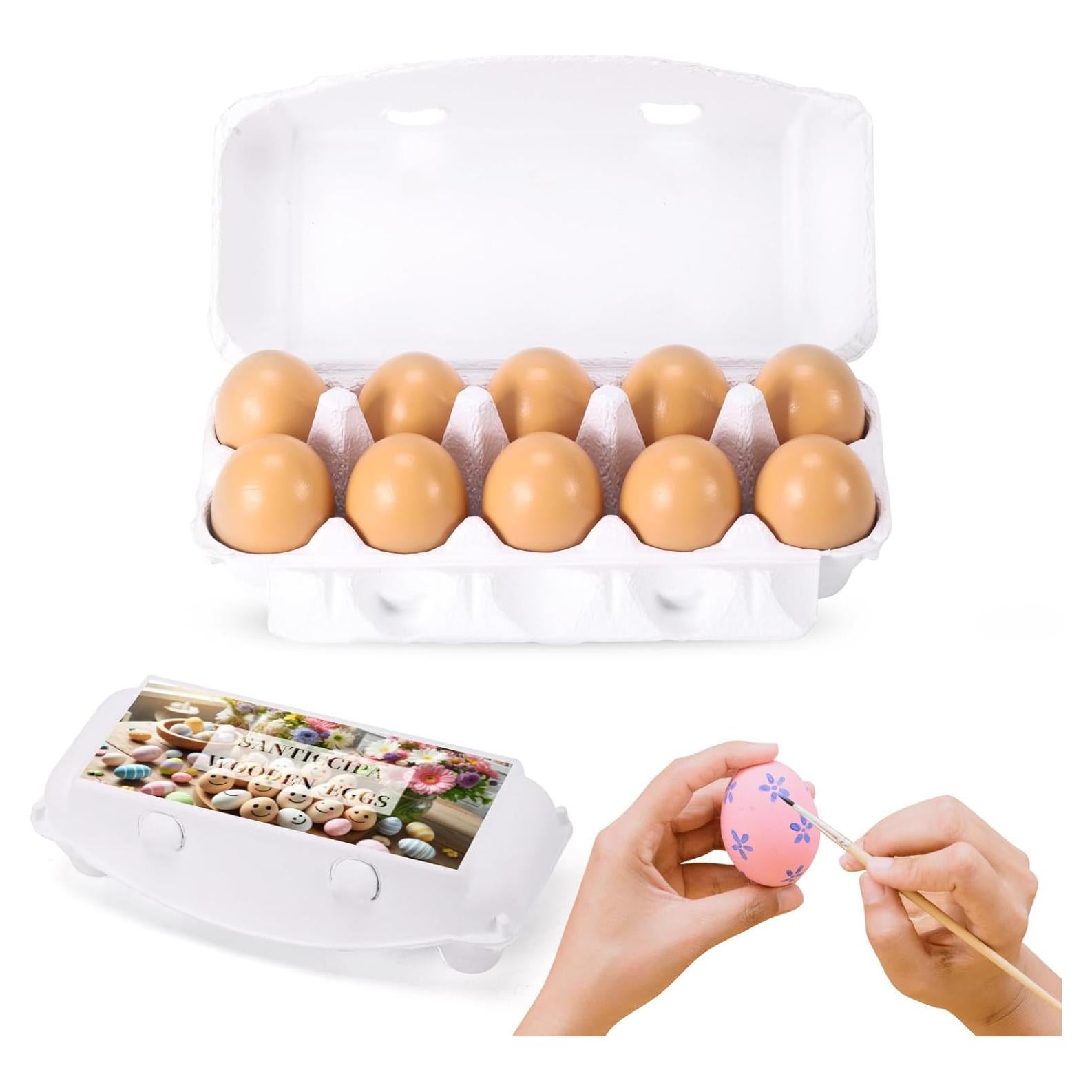 Huevos Falsos de Madera Marrones Santiccipa - 10 Piezas para Manualidades