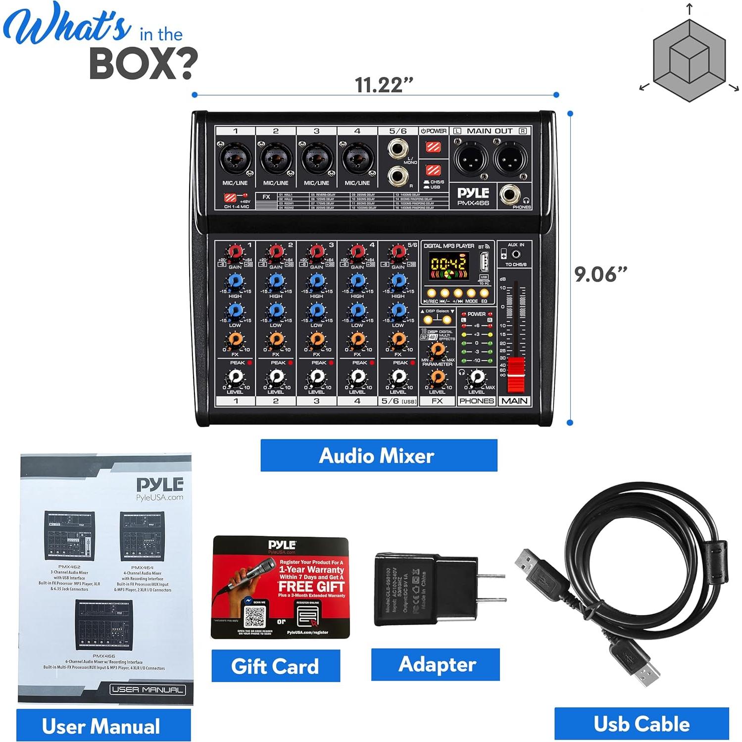 Mezclador de Audio Pyle PMX466 6 Canales USB con Efectos