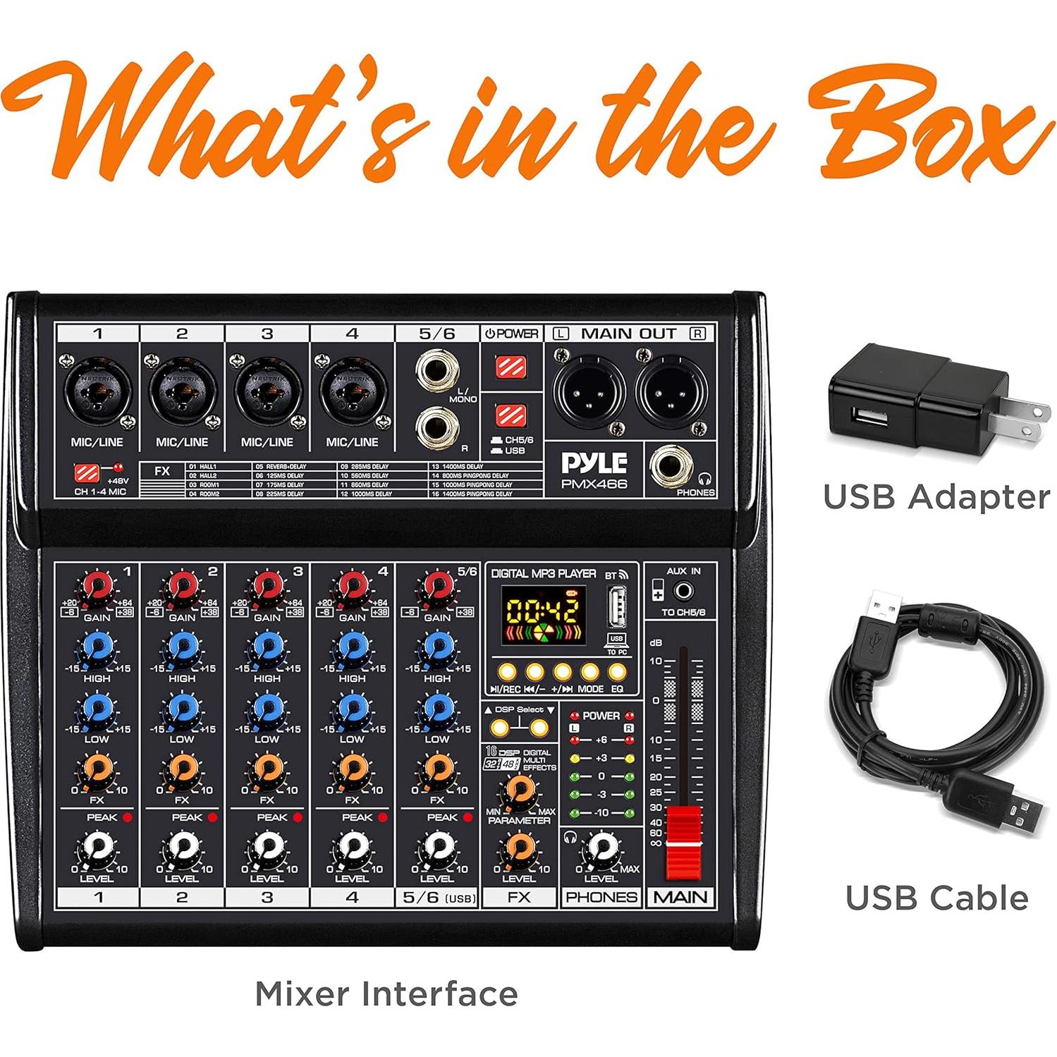 Mezclador de Audio Pyle PMX466 6 Canales USB con Efectos