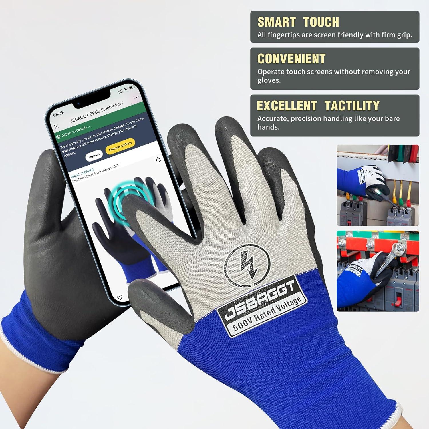 Guantes Aislantes Eléctricos JSBAGGT 500V Antideslizantes