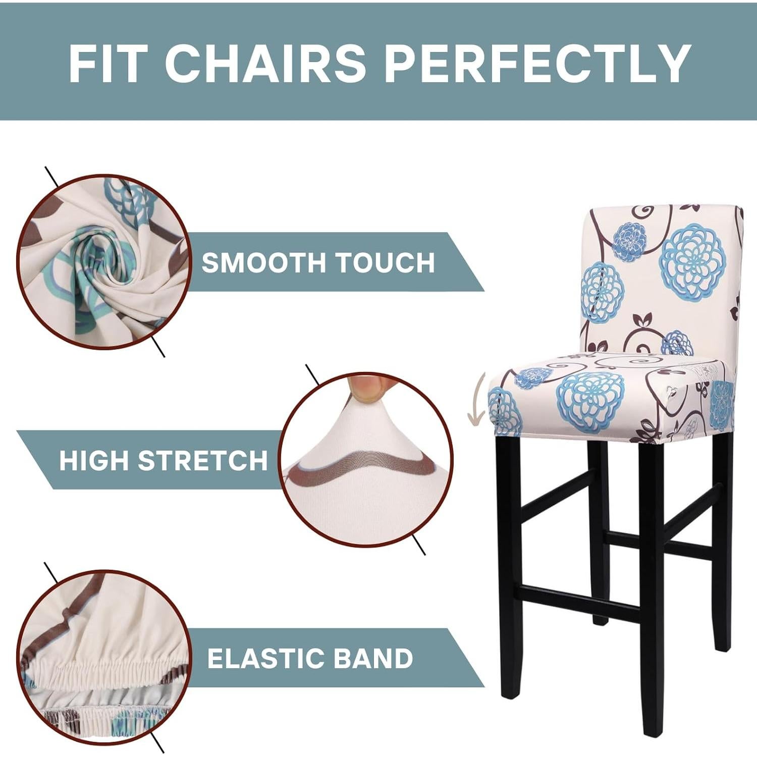 Conjunto de 4 fundas elásticas SearchI para taburetes Flor de bola