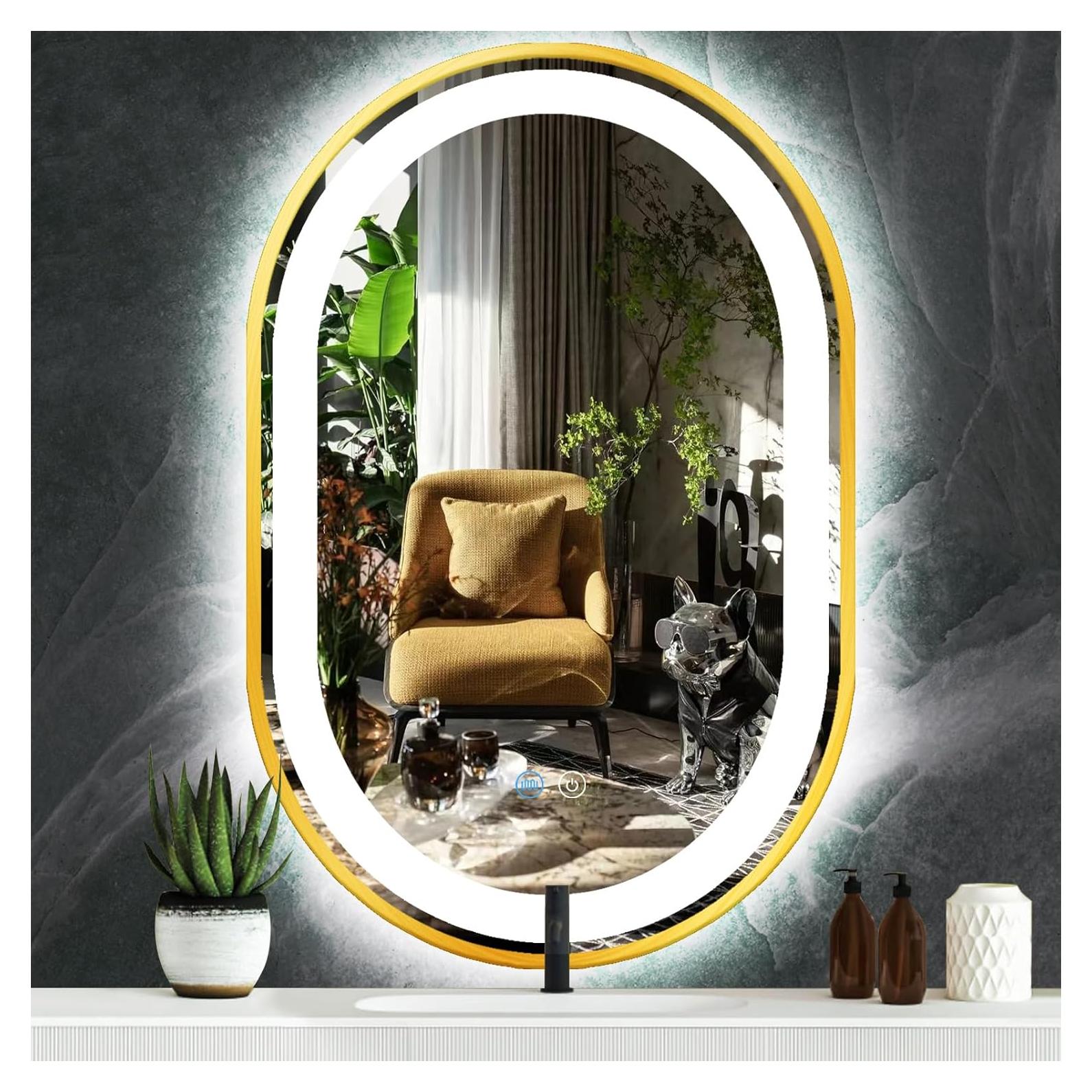 Espejo LED Ovalado TiliKuly 80 x 50 cm Dorado Regulable