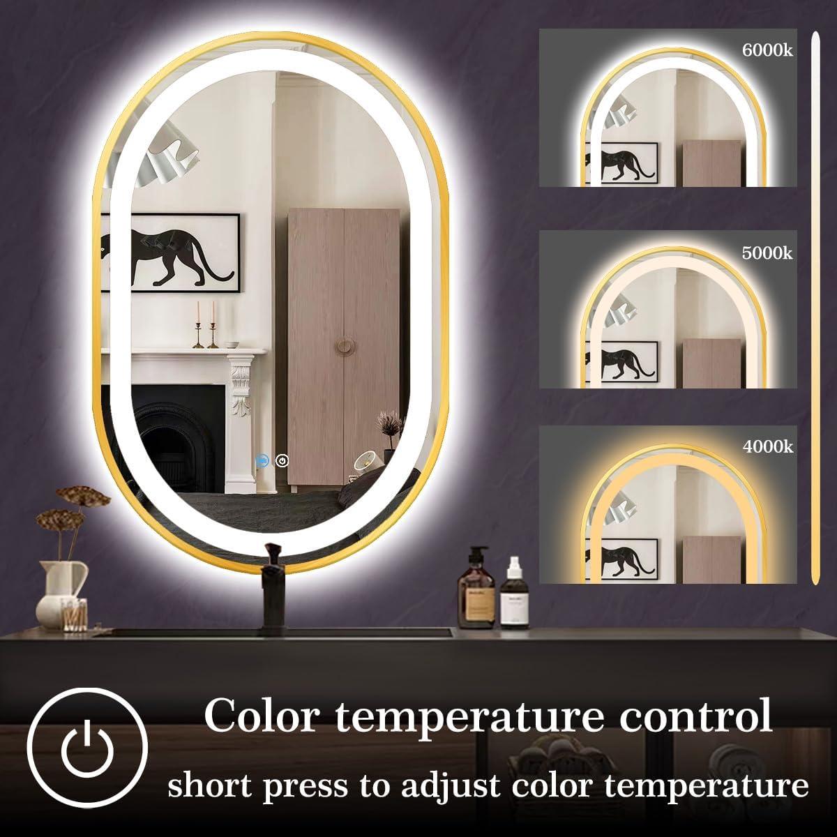 Espejo LED Ovalado TiliKuly 80 x 50 cm Dorado Regulable