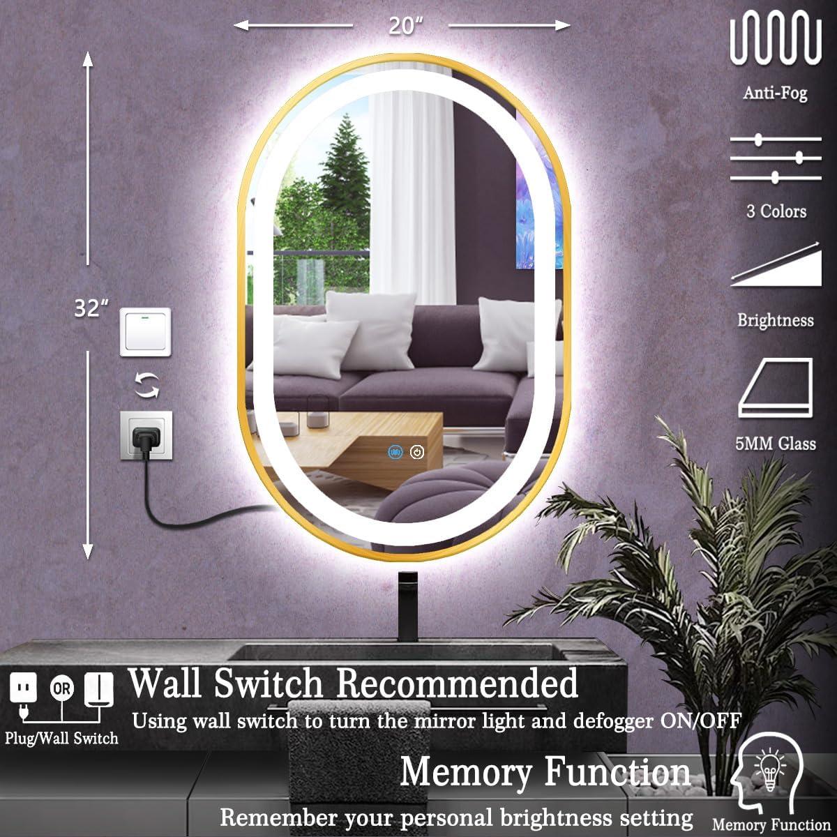 Espejo LED Ovalado TiliKuly 80 x 50 cm Dorado Regulable