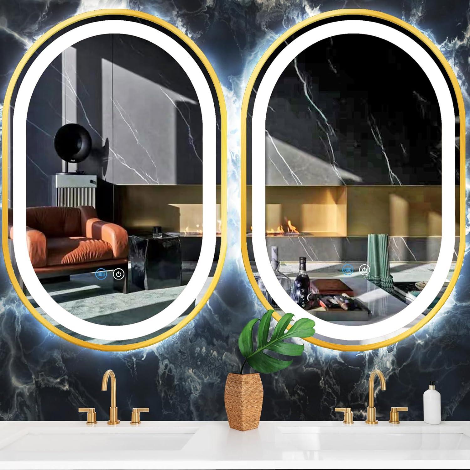 Espejo LED Ovalado TiliKuly 80 x 50 cm Dorado Regulable