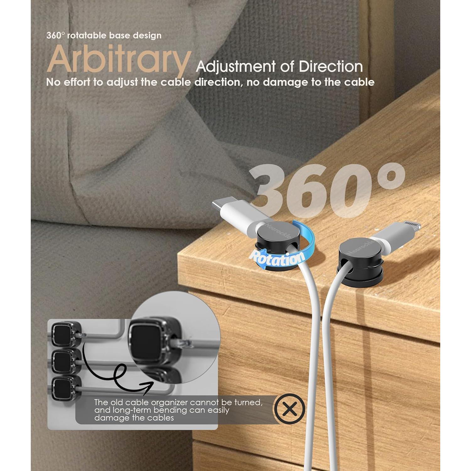 Organizadores de Cables Magnéticos Nearockle - Paquete de 8, Negro