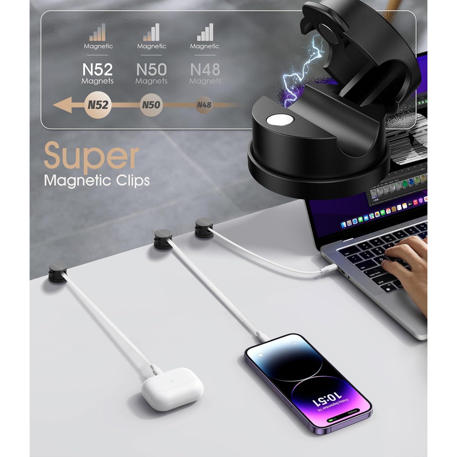 Organizadores de Cables Magnéticos Nearockle - Paquete de 8, Negro