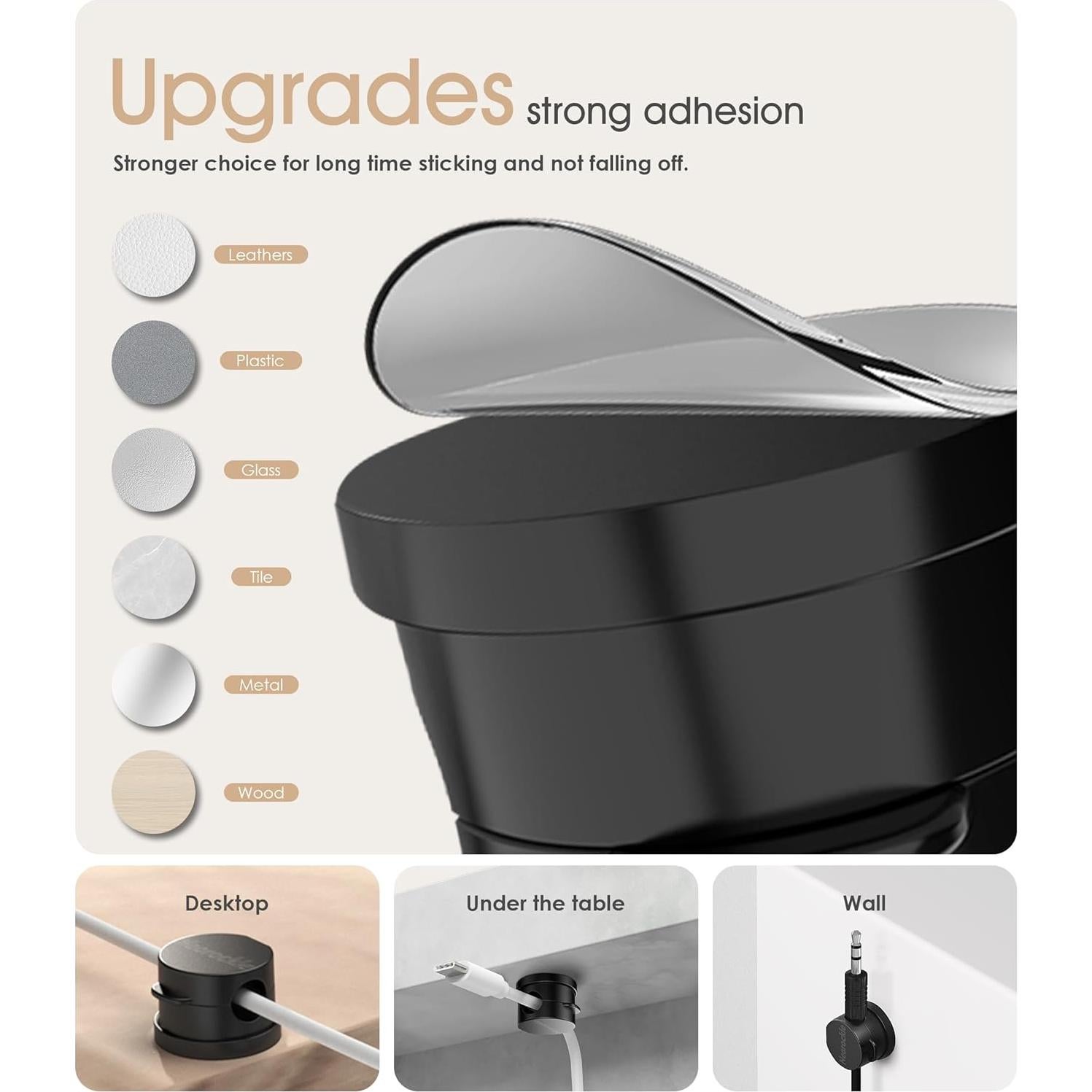 Organizadores de Cables Magnéticos Nearockle - Paquete de 8, Negro