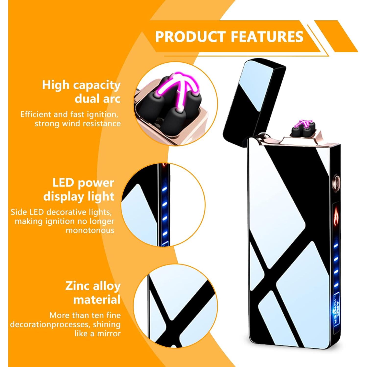 Encendedor Arc GADATOP Recargable a Prueba de Viento Negro