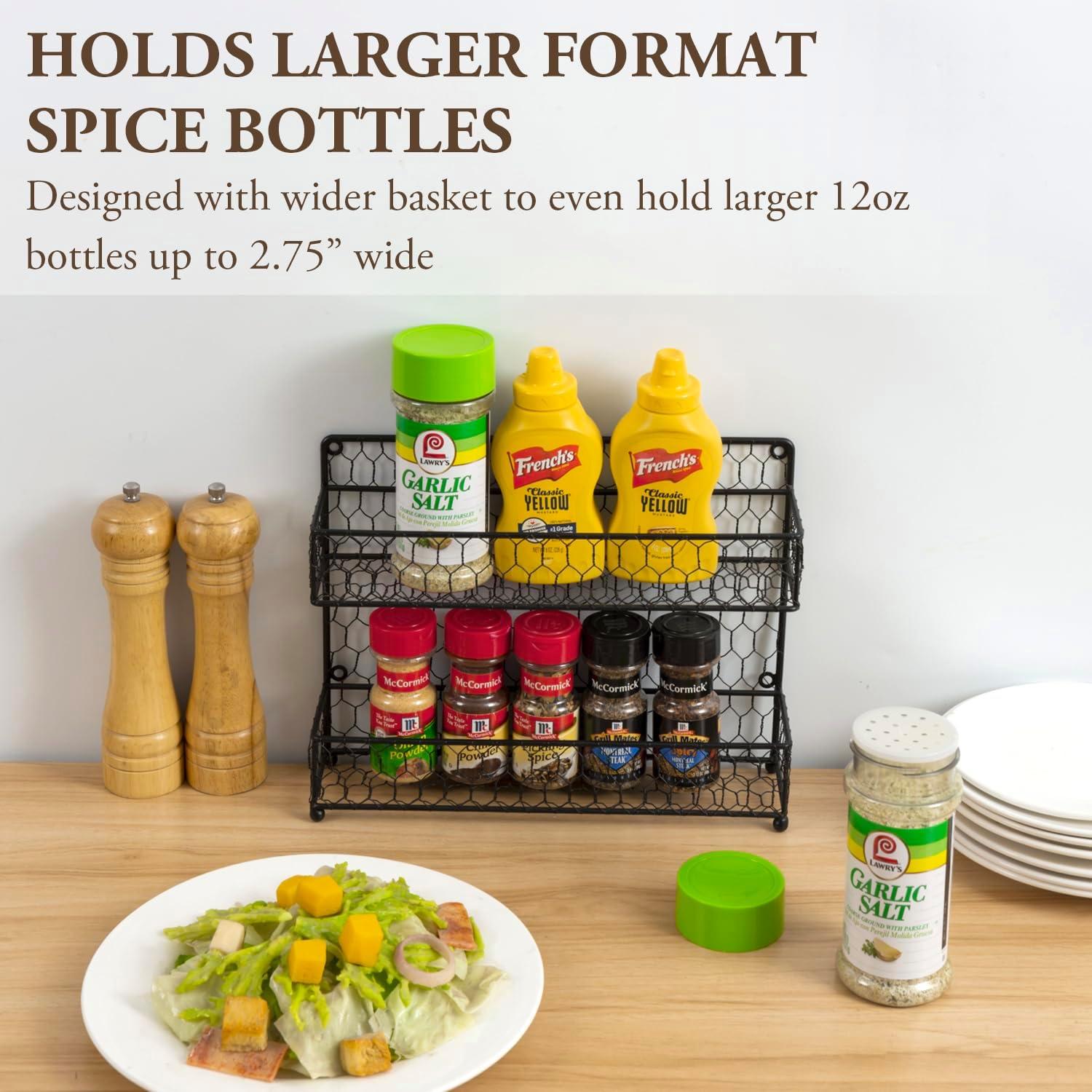 Estante de Especias MyGift 2 Niveles Metal Negro Montaje Pared