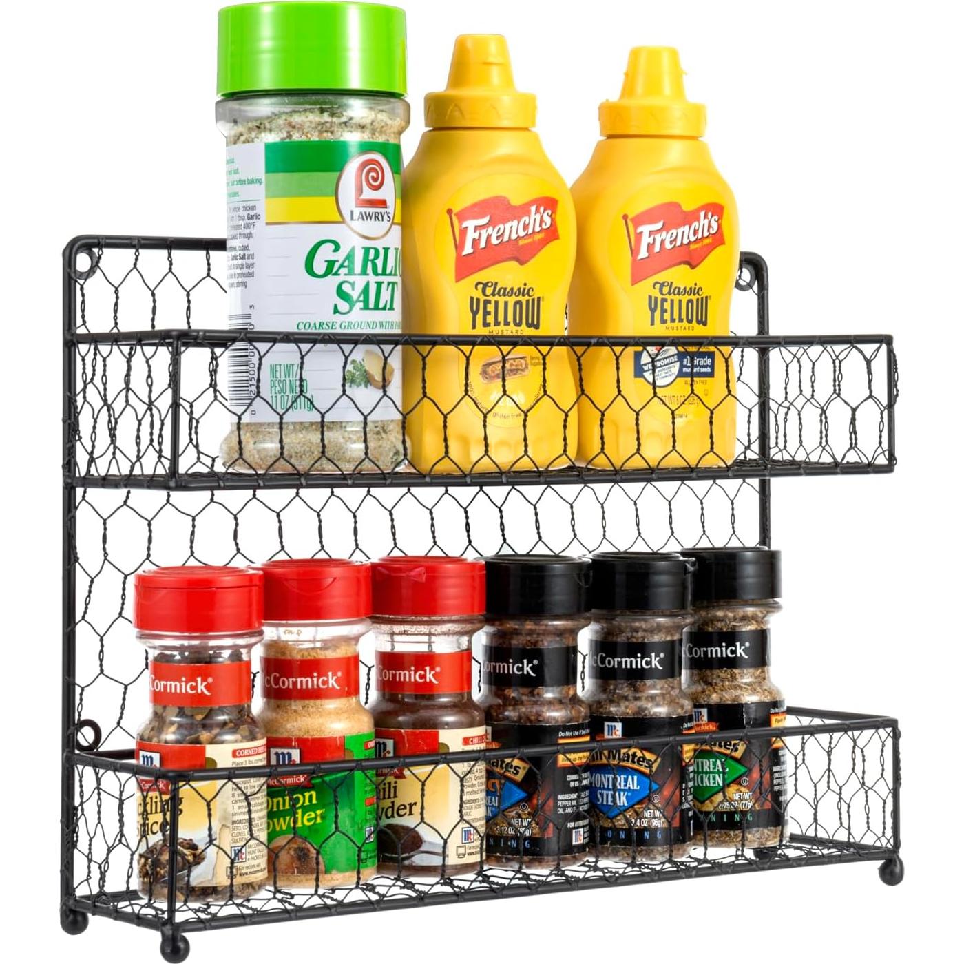 Estante de Especias MyGift 2 Niveles Metal Negro Montaje Pared