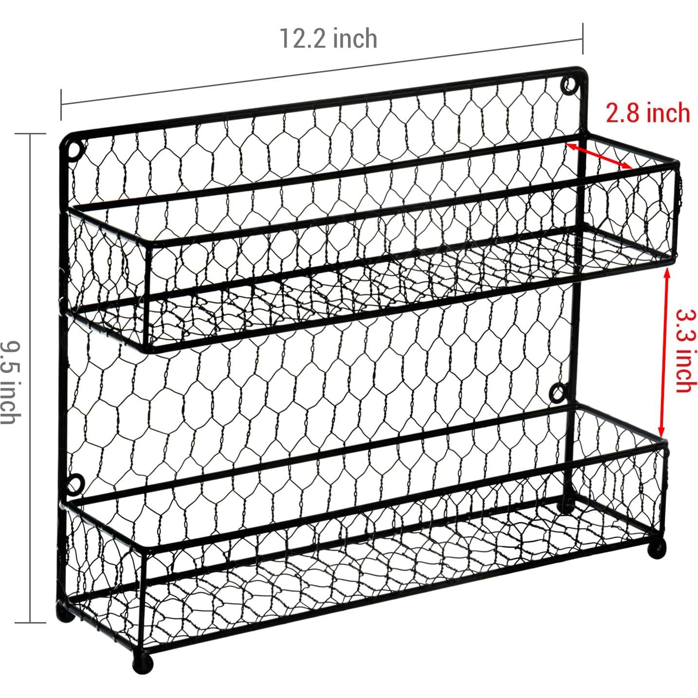 Estante de Especias MyGift 2 Niveles Metal Negro Montaje Pared