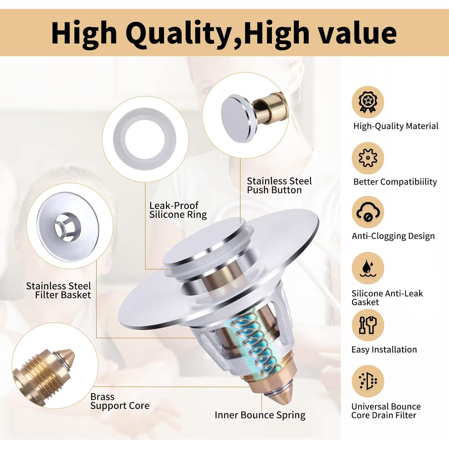 Tapón de Lavabo Universal Acero Inoxidable CE002 2.5-3.8 cm