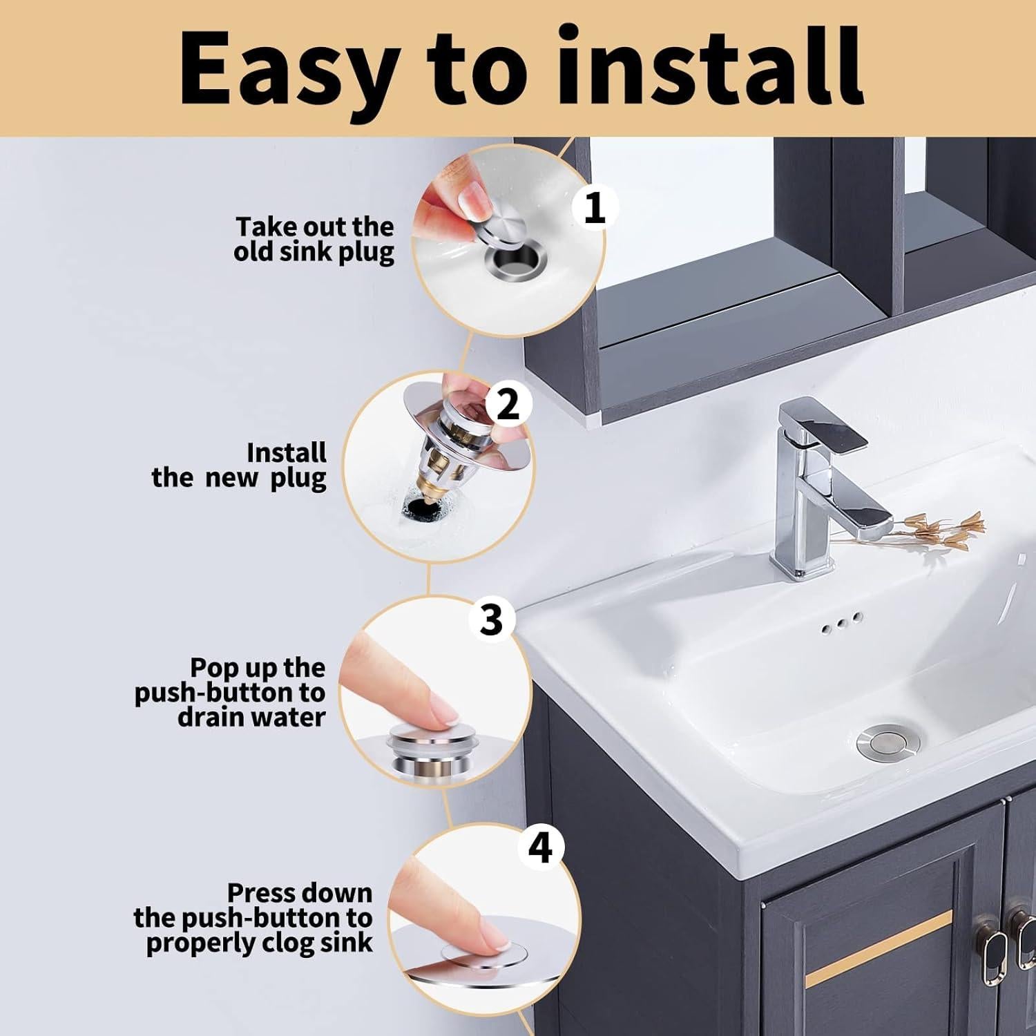 Tapón de Lavabo Universal Acero Inoxidable CE002 2.5-3.8 cm