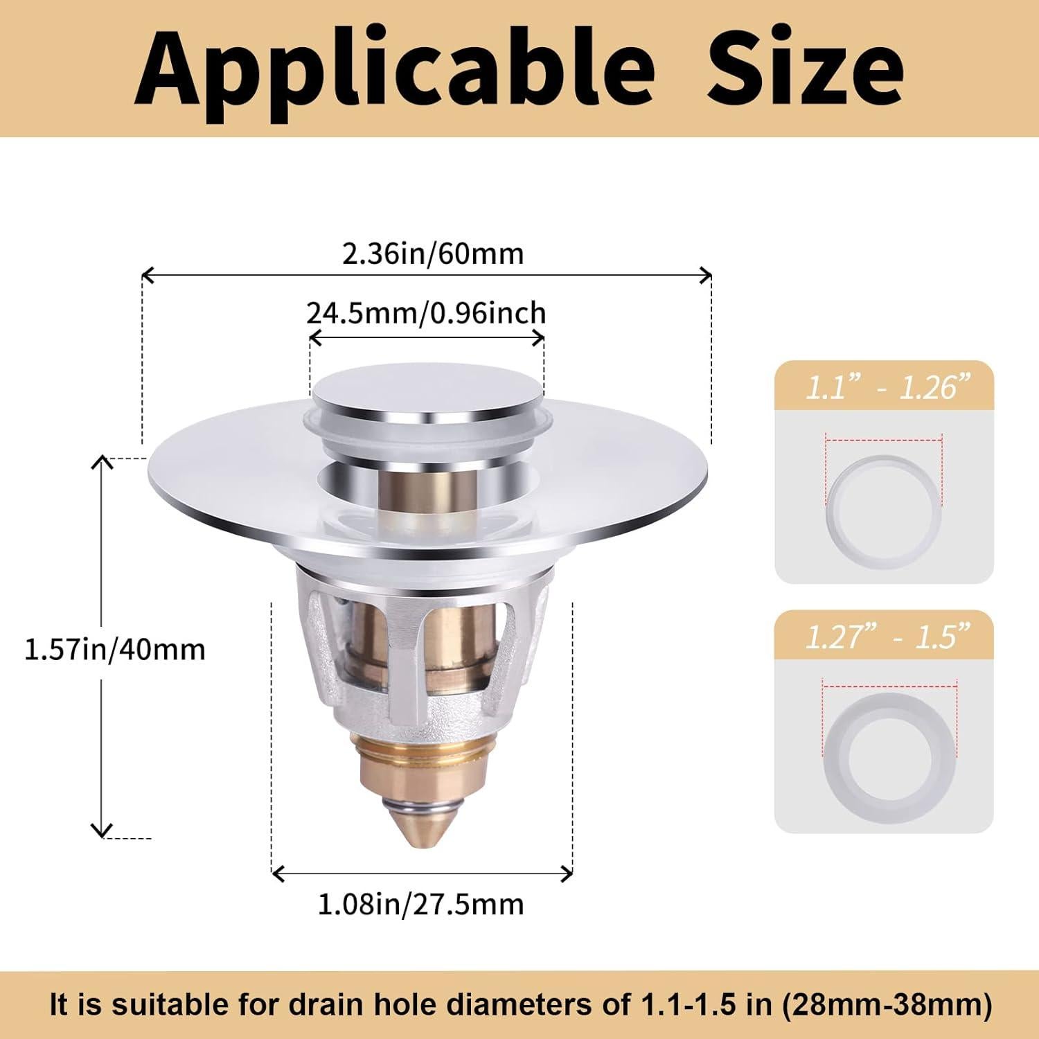 Tapón de Lavabo Universal Acero Inoxidable CE002 2.5-3.8 cm