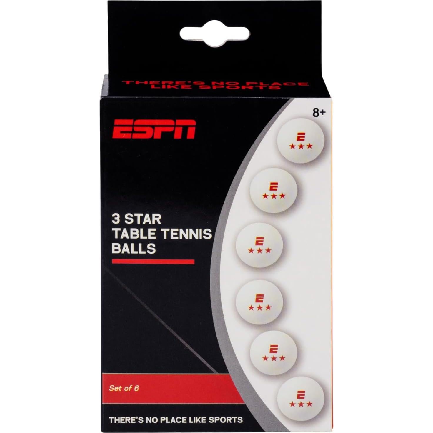Set de 6 Pelotas de Ping Pong ESPN 3 Estrellas - Tamaño Reglamentario