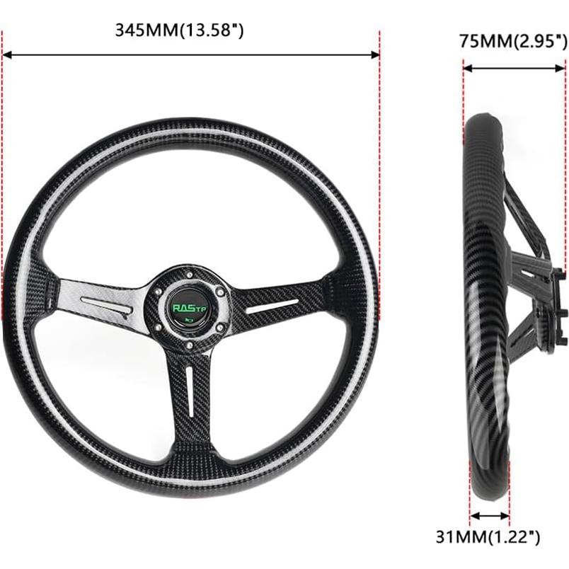 Volante de Carreras RASTP de Fibra de Carbono 345mm Universal