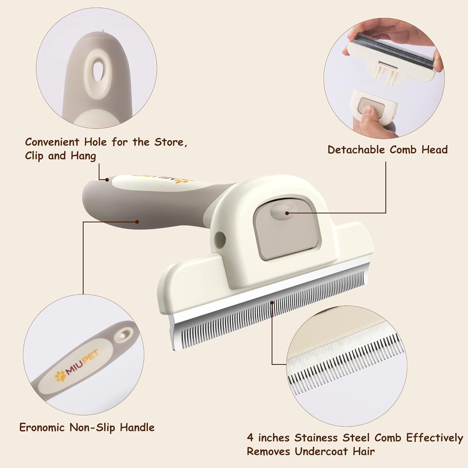 Cepillo Deshedding MIU PET para Perros y Gatos 10.16cm