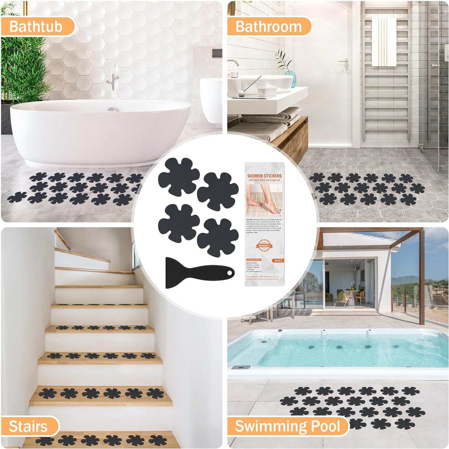 Calcomanías Antideslizantes Nodirz 24 PCS Flor Negra Impermeables