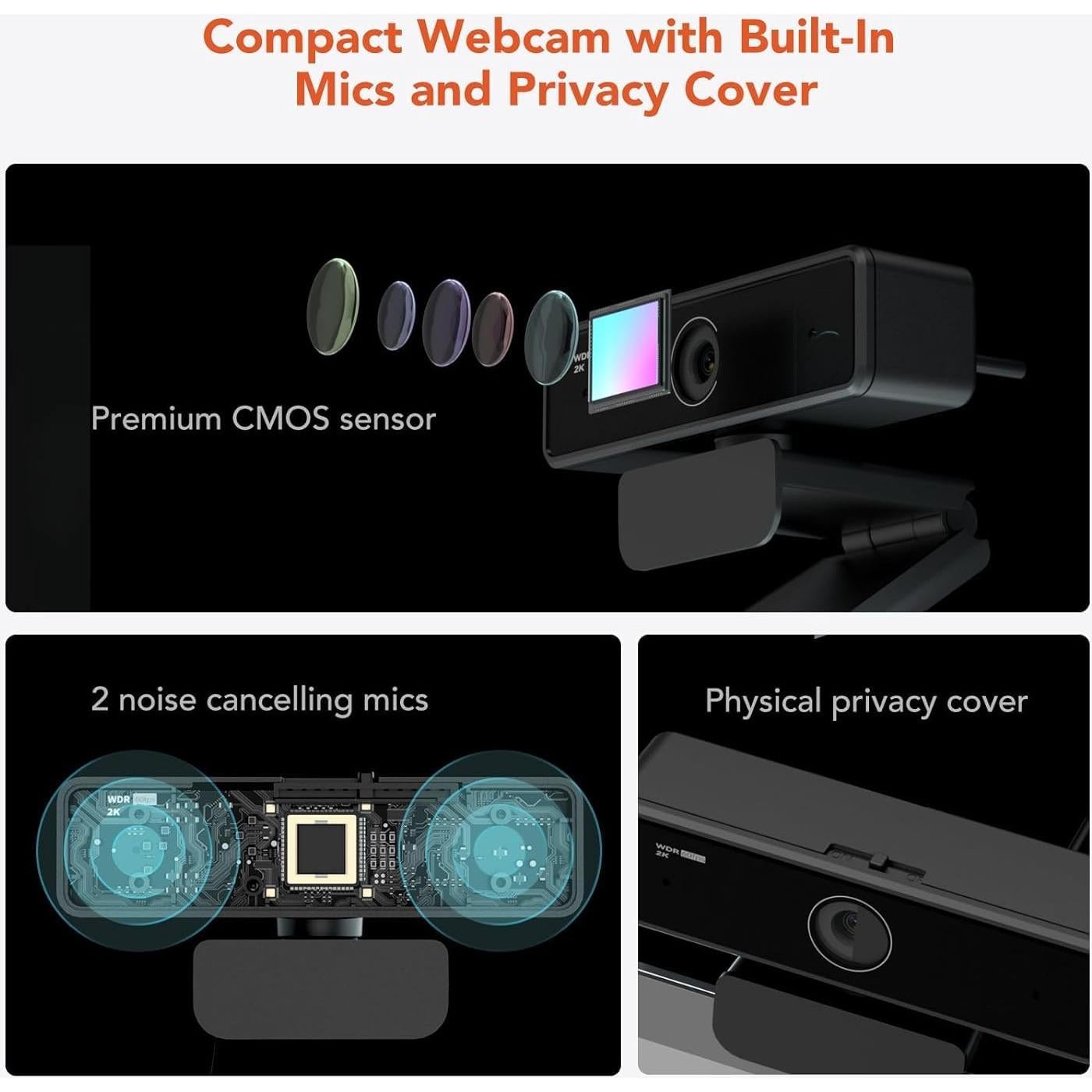 Cámara Web NUROUM V11 2K USB 1440P 60FPS con Micrófono