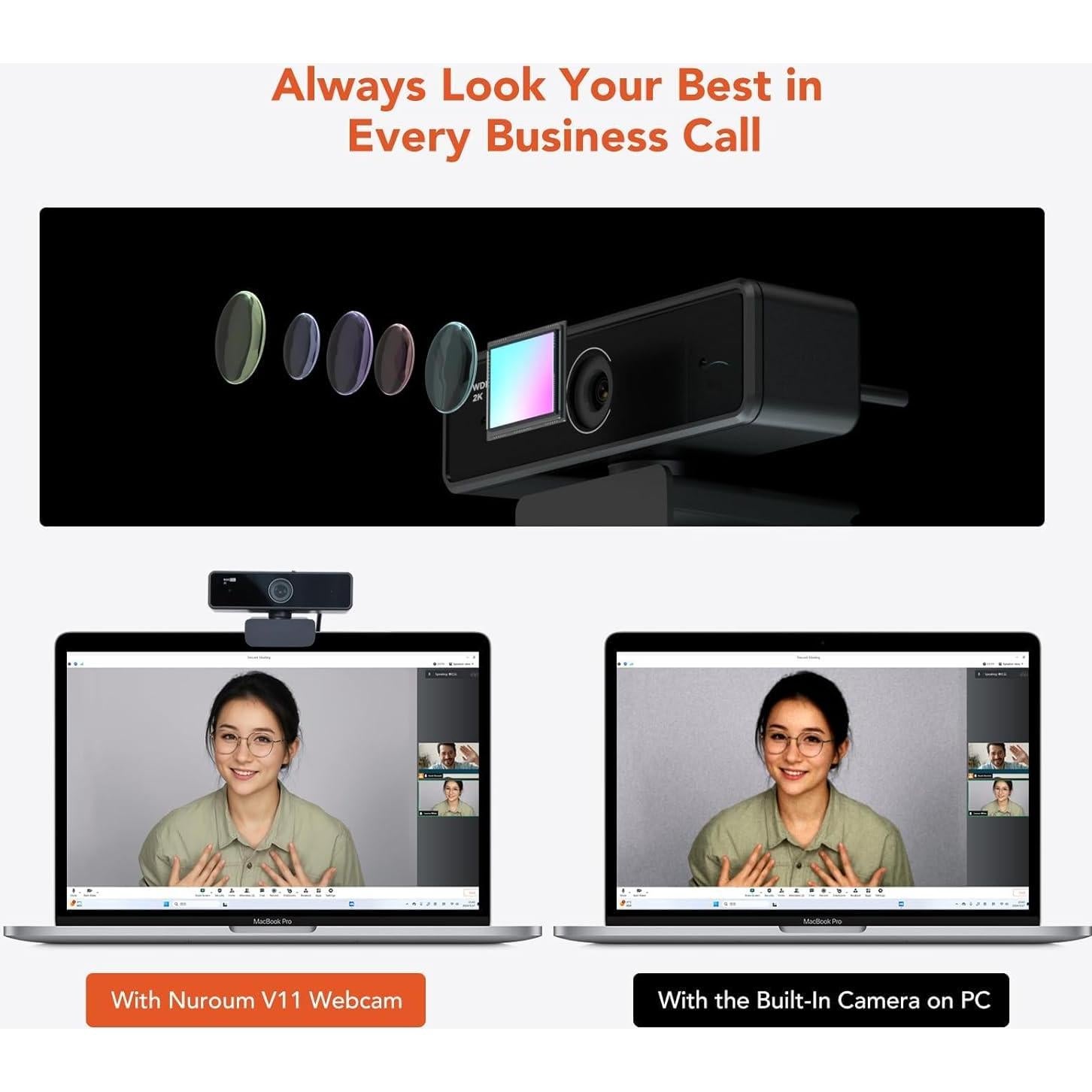 Cámara Web NUROUM V11 2K USB 1440P 60FPS con Micrófono