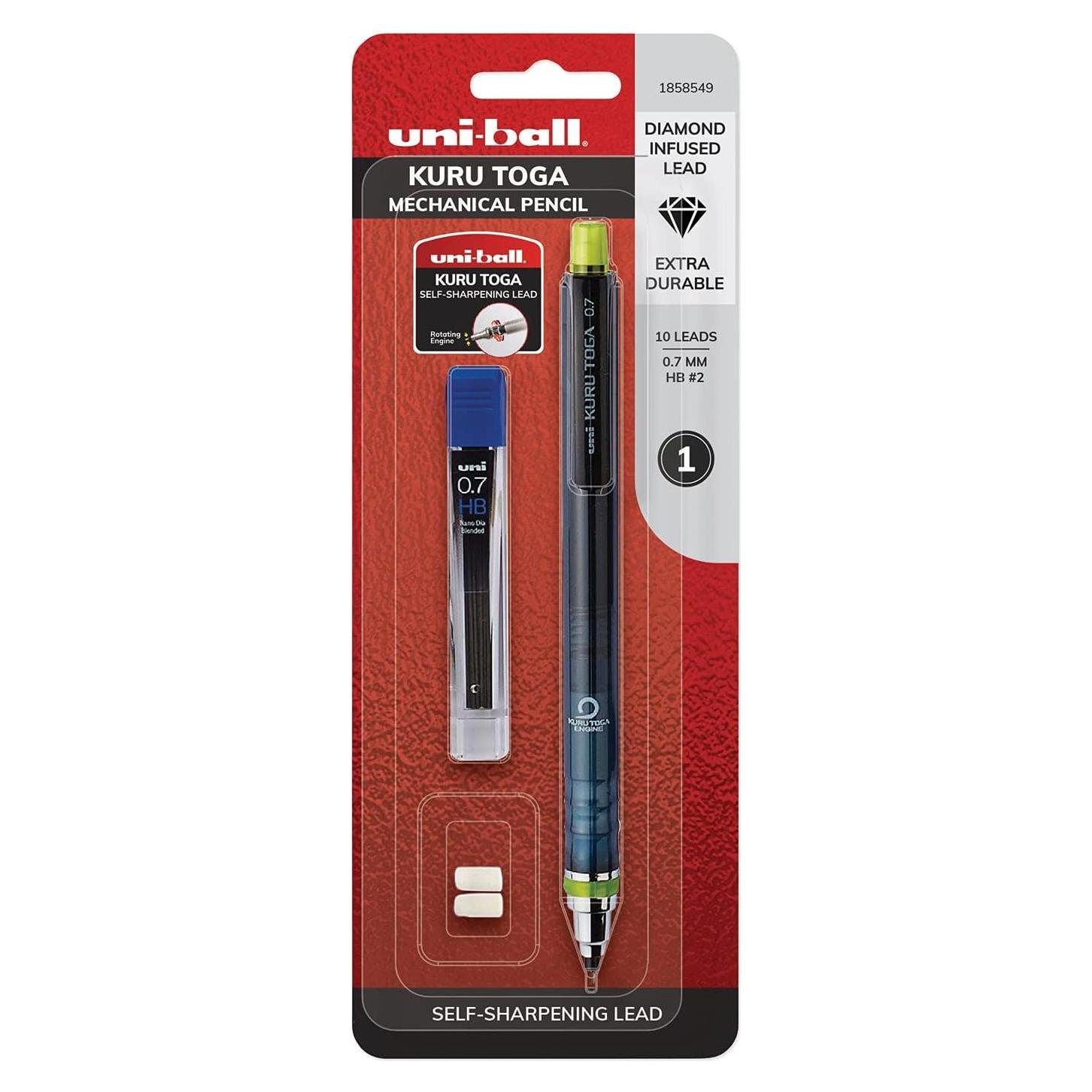 Lápiz Mecánico Uni-Ball Kuru Toga 0.7mm con Recargas y Borradores