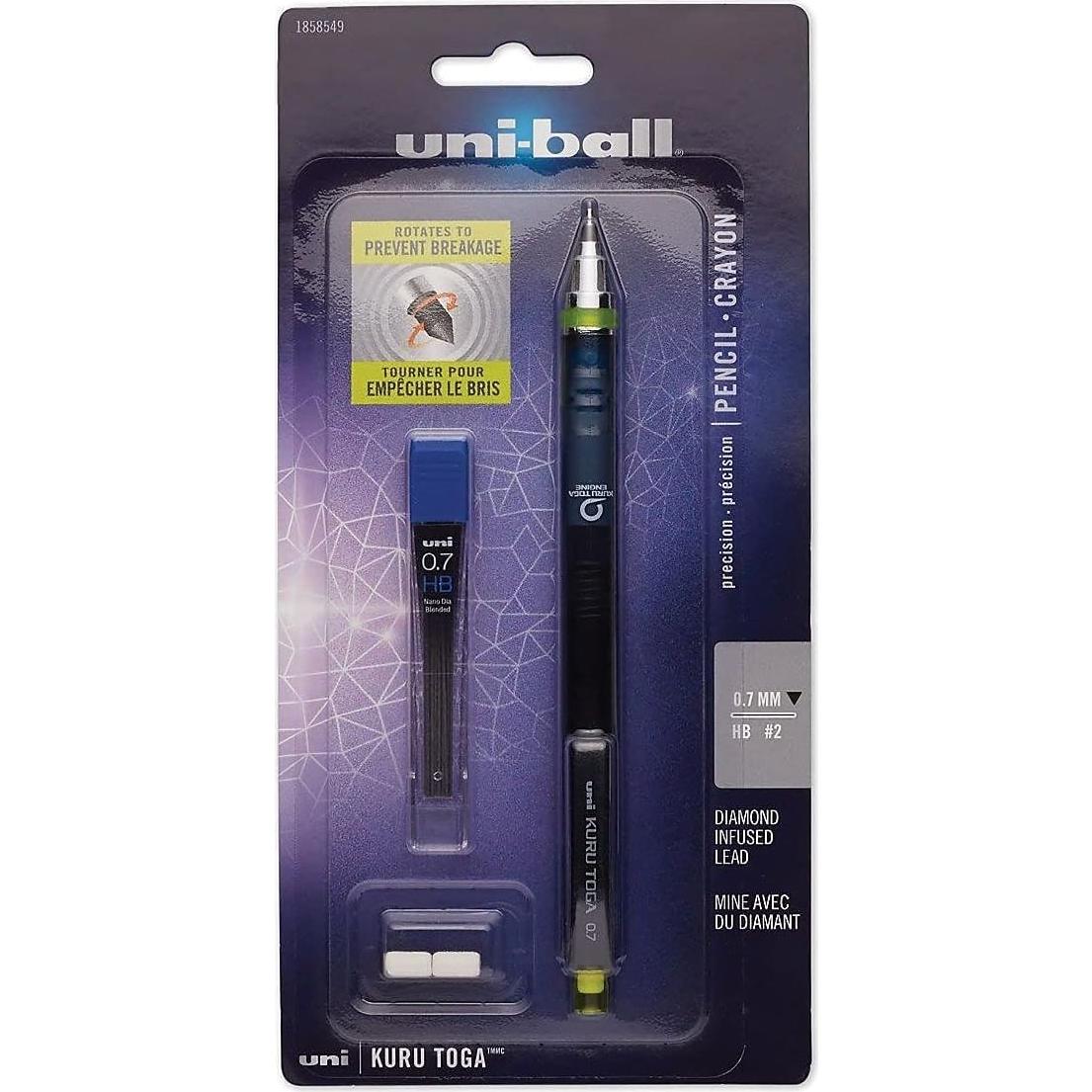 Lápiz Mecánico Uni-Ball Kuru Toga 0.7mm con Recargas y Borradores
