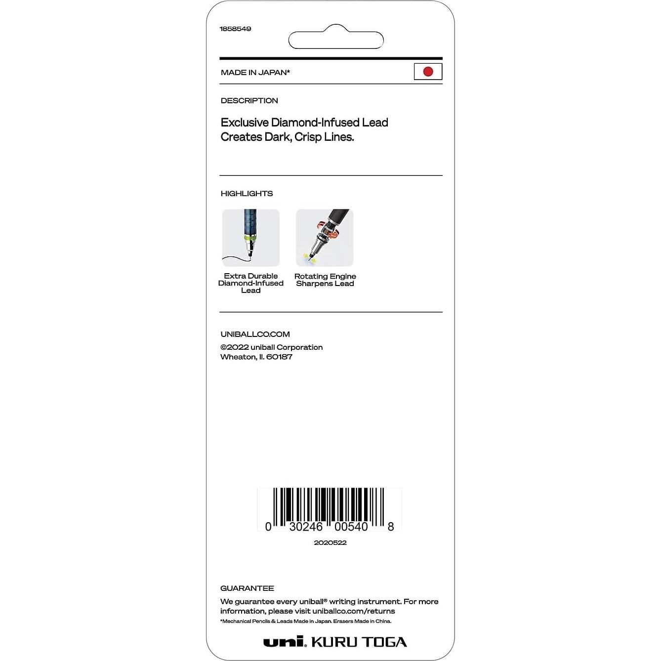 Lápiz Mecánico Uni-Ball Kuru Toga 0.7mm con Recargas y Borradores
