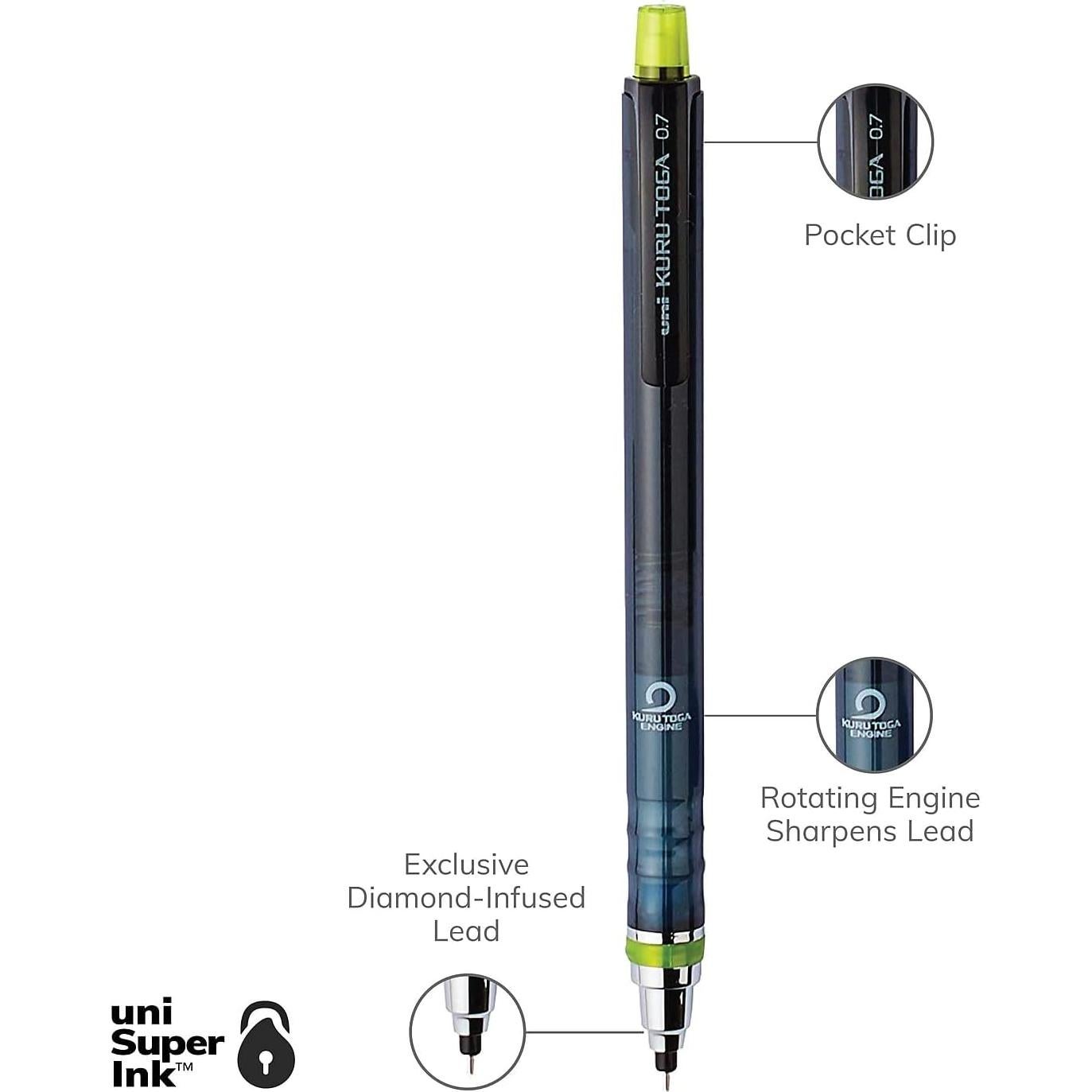 Lápiz Mecánico Uni-Ball Kuru Toga 0.7mm con Recargas y Borradores