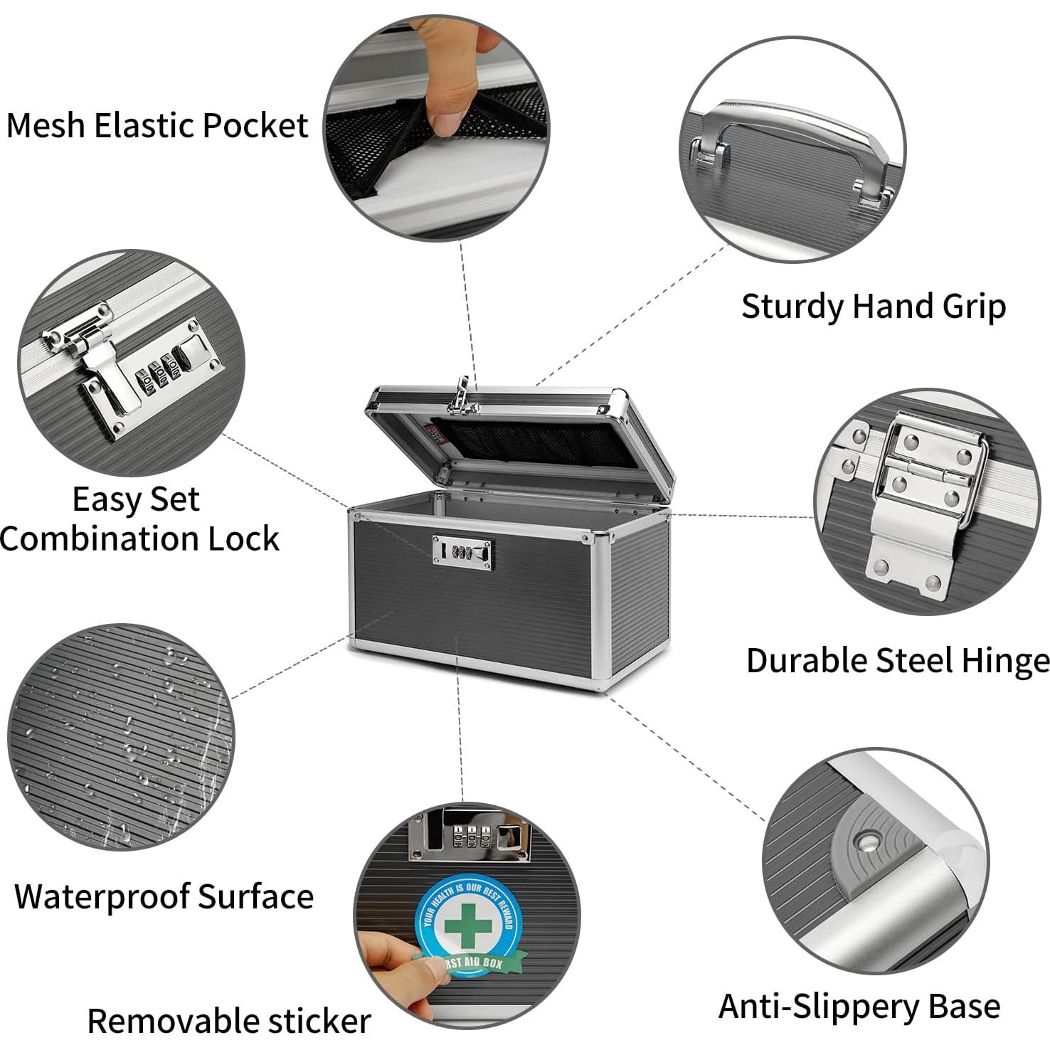 Caja de Medicamentos HEWEI WORKS Mediana Gris con Cerradura