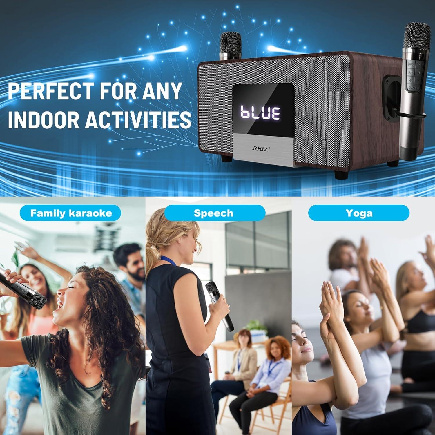 RHM K222 Máquina de Karaoke con 2 Micrófonos y Bluetooth