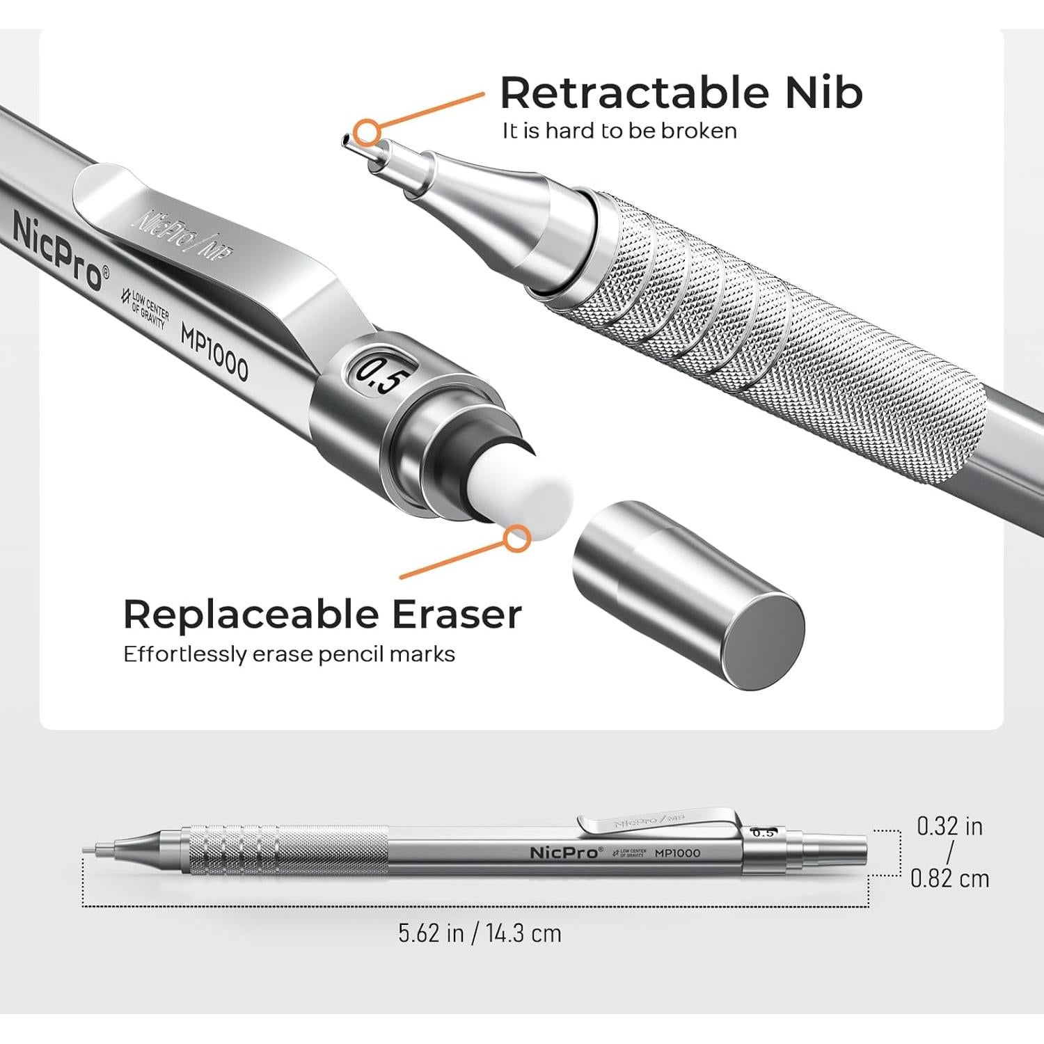 Conjunto de Lápices Mecánicos Nicpro MP1000 0.5mm 3PCS