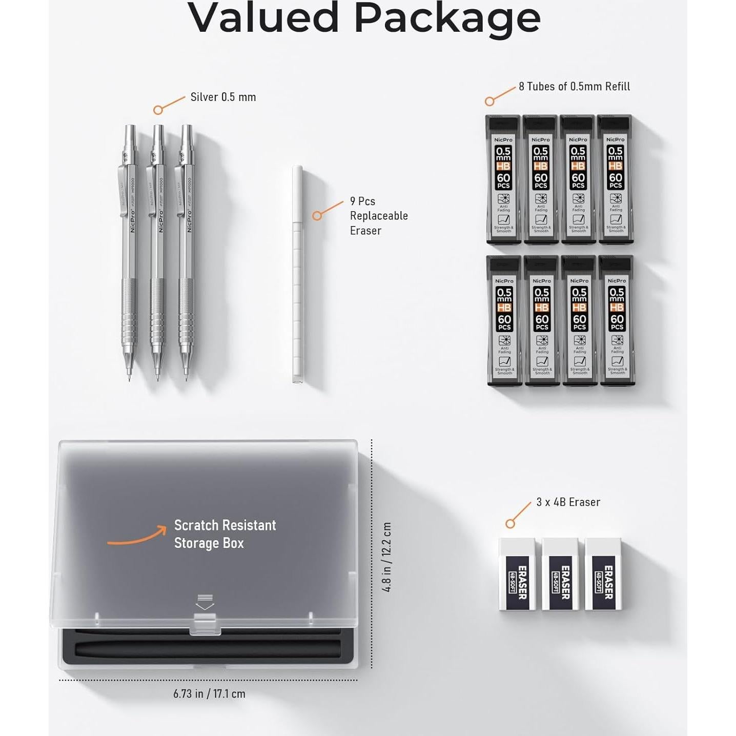 Conjunto de Lápices Mecánicos Nicpro MP1000 0.5mm 3PCS