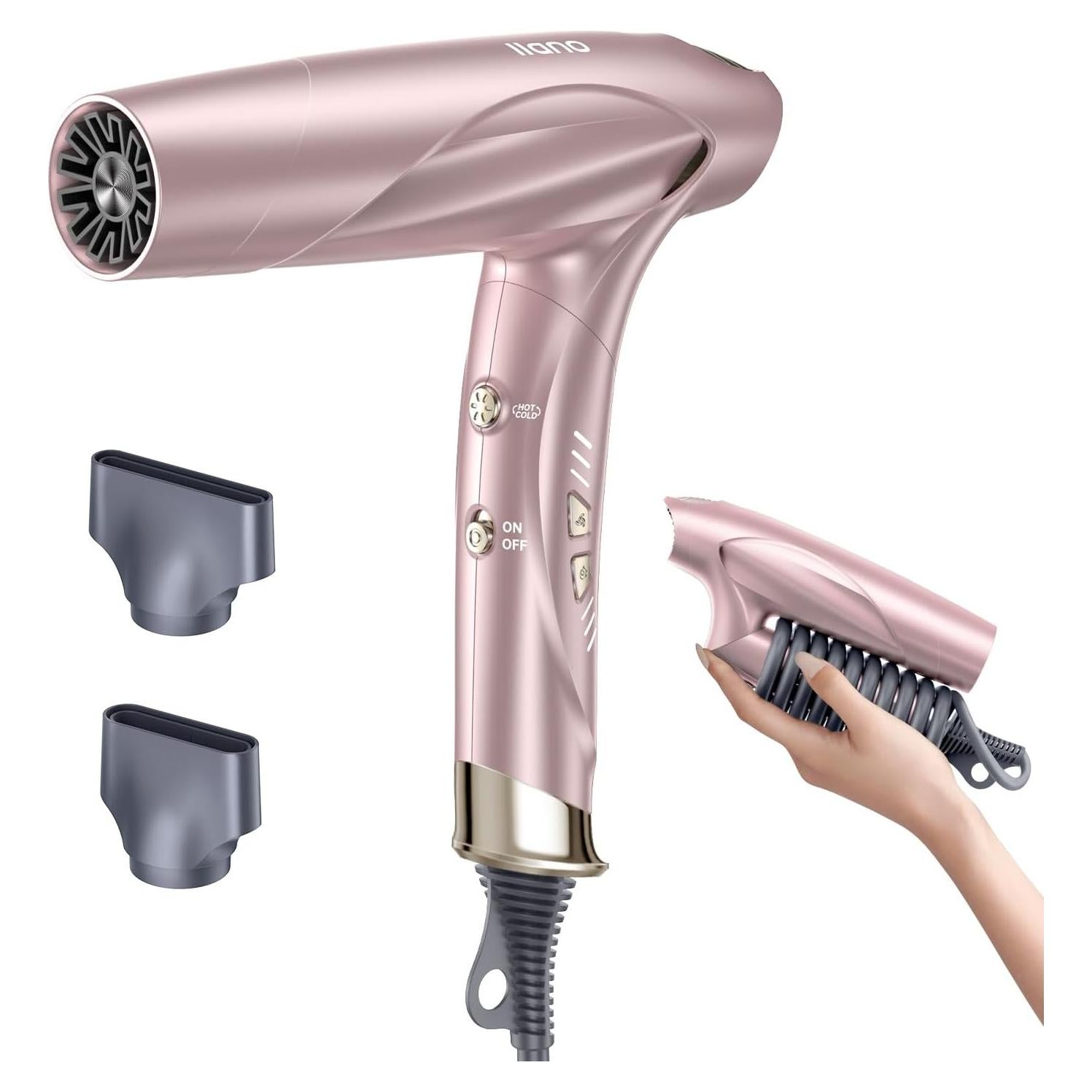 Secador de Pelo Iónico Llano 1400W Sin Escobillas Rosa Claro
