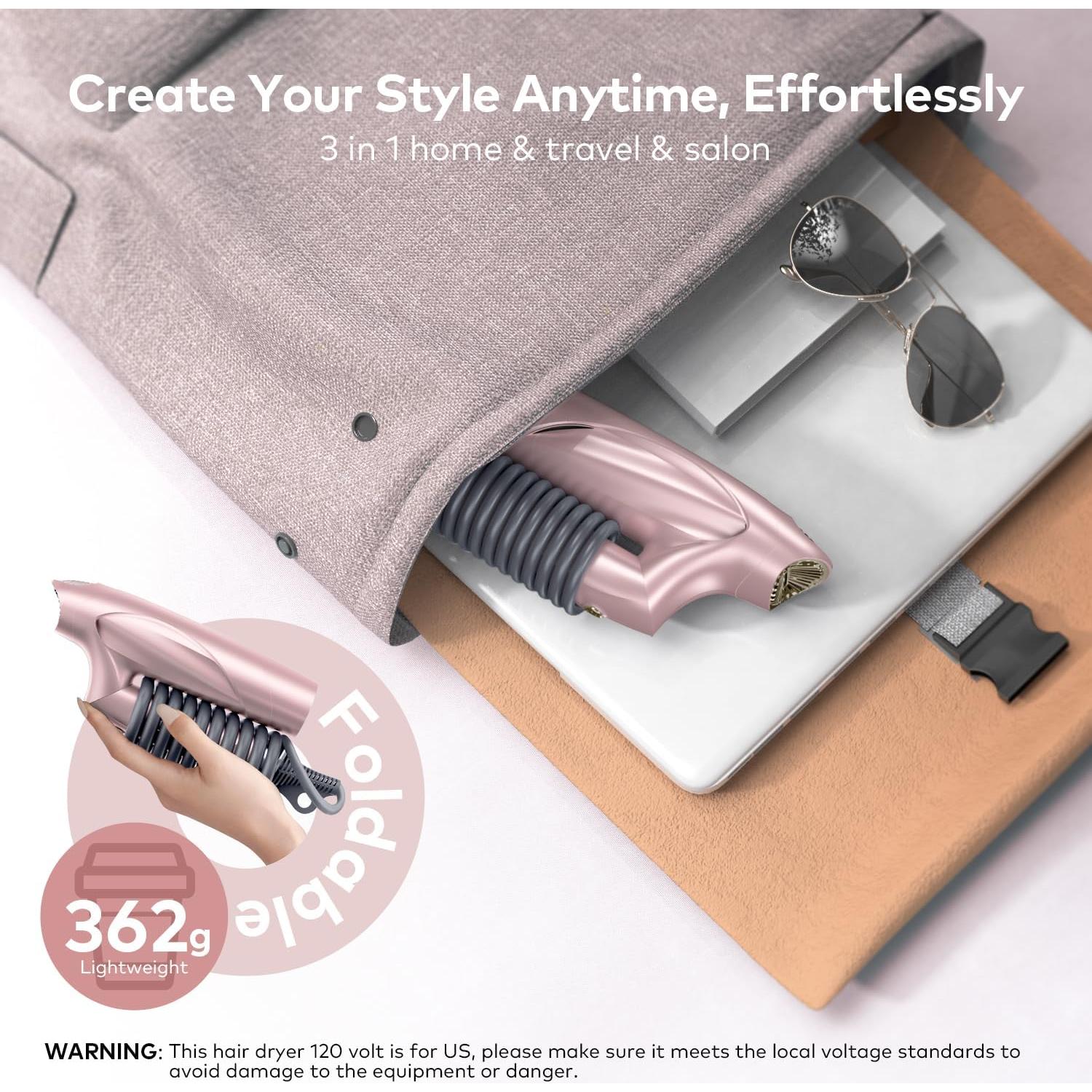 Secador de Pelo Iónico Llano 1400W Sin Escobillas Rosa Claro