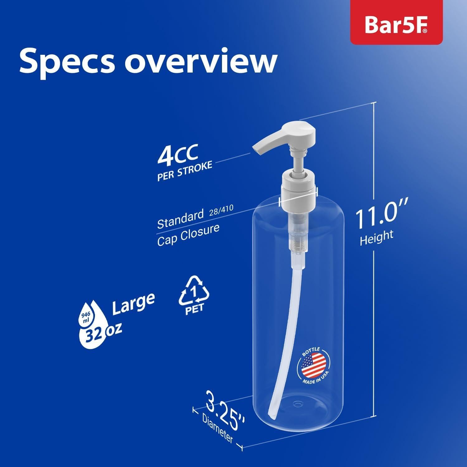 Botella de bomba Bar5F 1L cristal claro libre de BPA