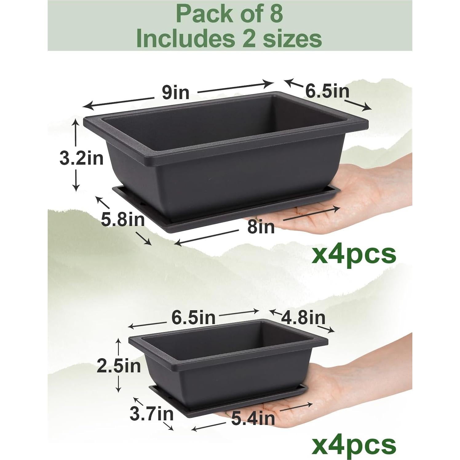 8 Macetas de Entrenamiento Bonsai PAMASE con Bandeja Drenaje