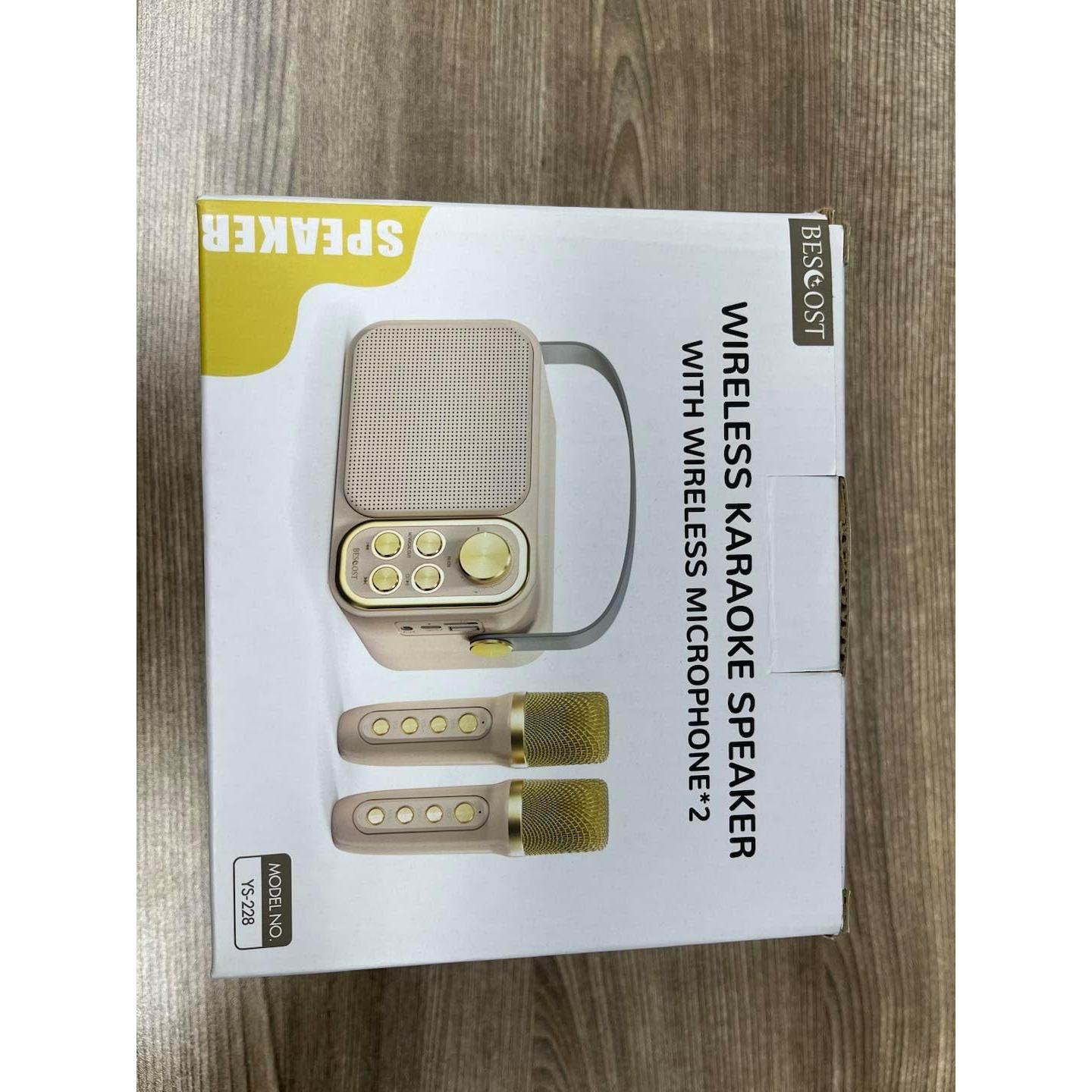 Mini máquina de karaoke BESCOST rosa con 2 micrófonos