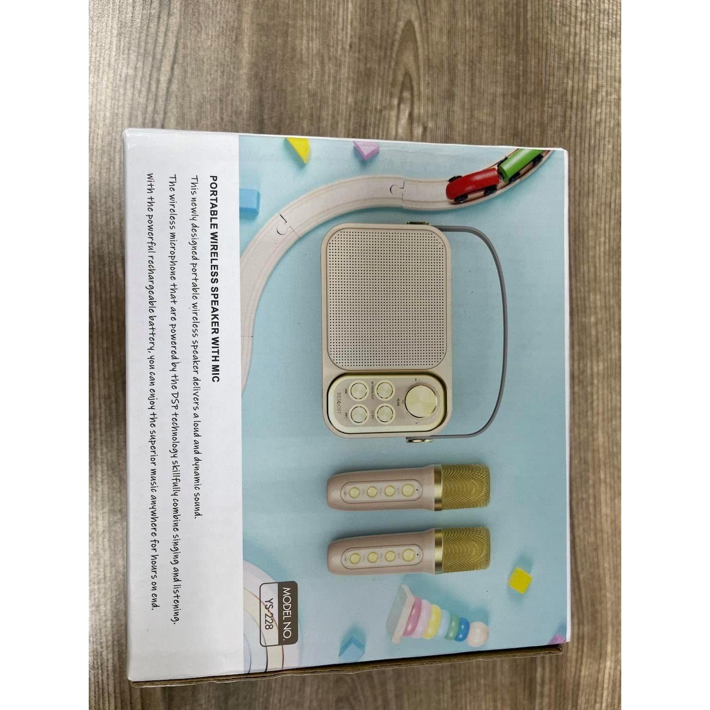 Mini máquina de karaoke BESCOST rosa con 2 micrófonos