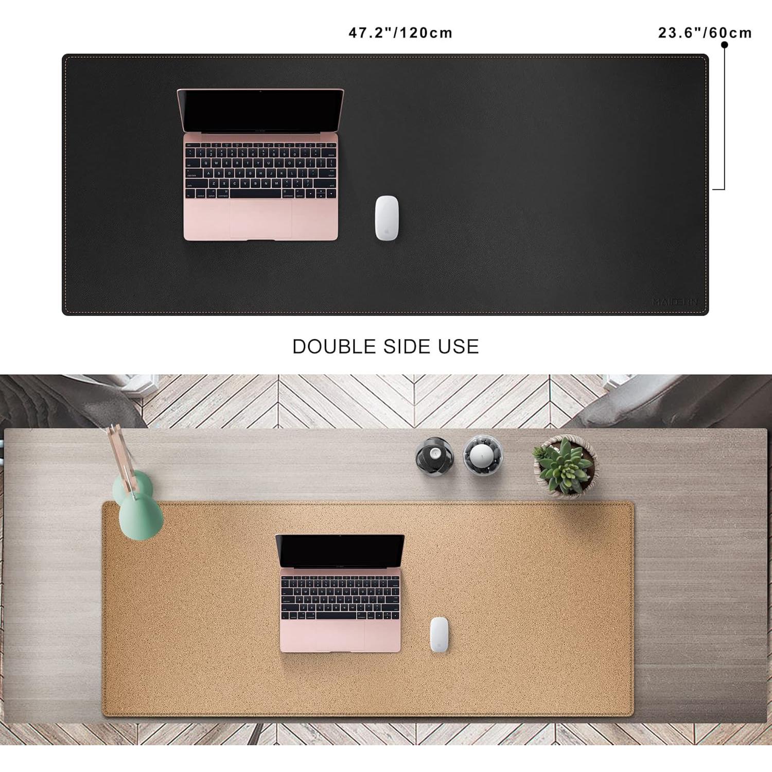 Tapete de Escritorio MAIDERN 120x60cm Corcho y Cuero Negro