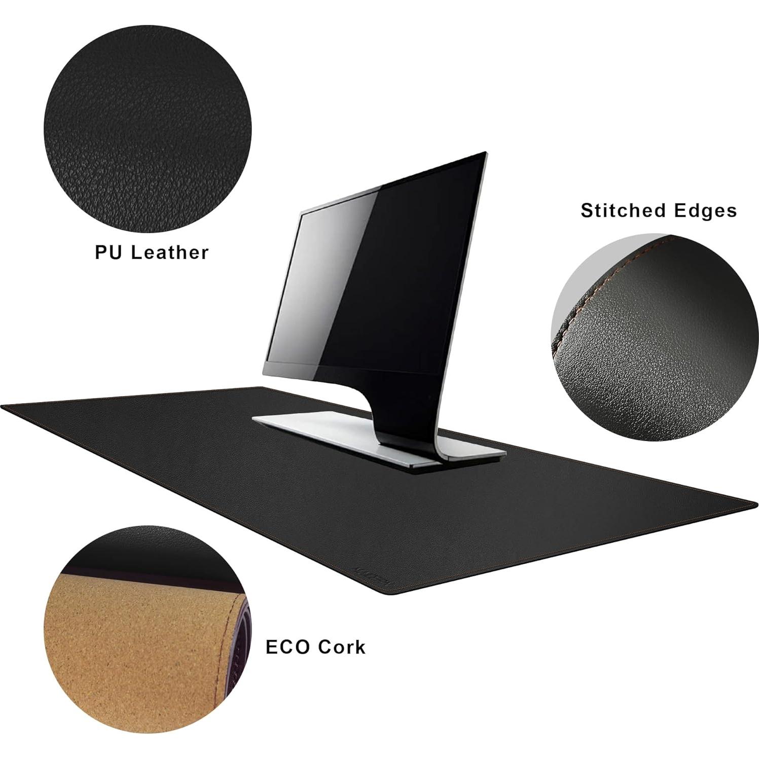 Tapete de Escritorio MAIDERN 120x60cm Corcho y Cuero Negro