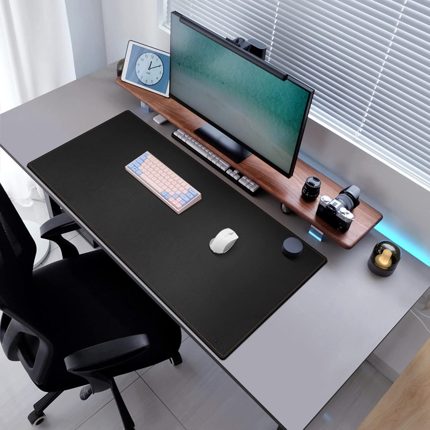 Tapete de Escritorio MAIDERN 120x60cm Corcho y Cuero Negro