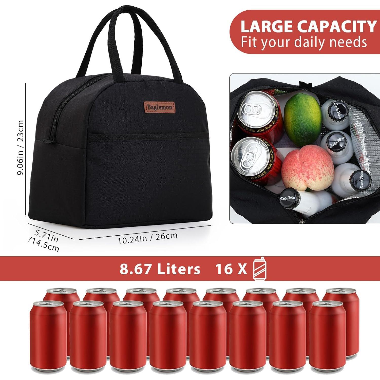 Bolsa de Almuerzo Aislada Baglemon Negra 8.97L Impermeable