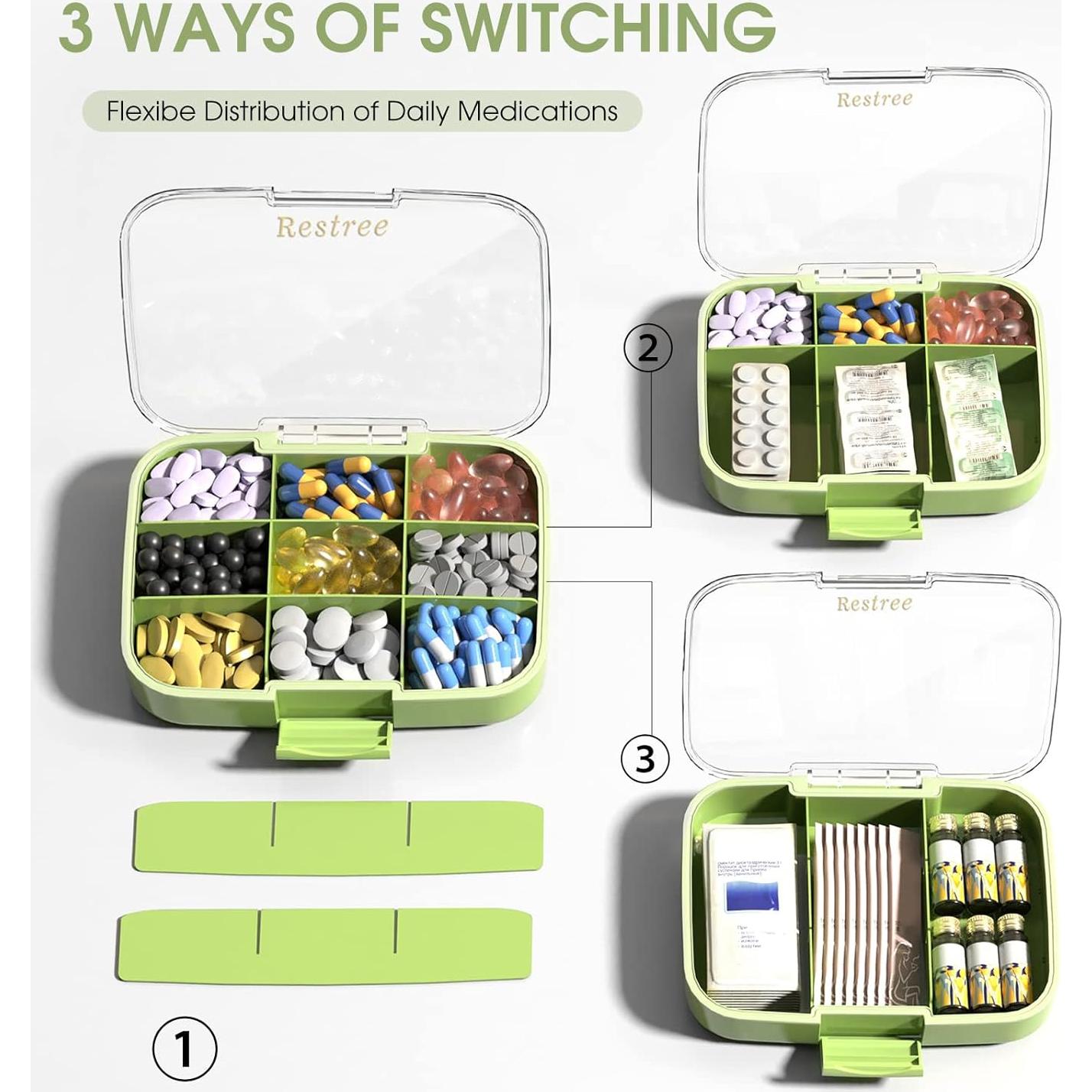 Organizador de Pastillas Restree Grande 9 Compartimentos Verde