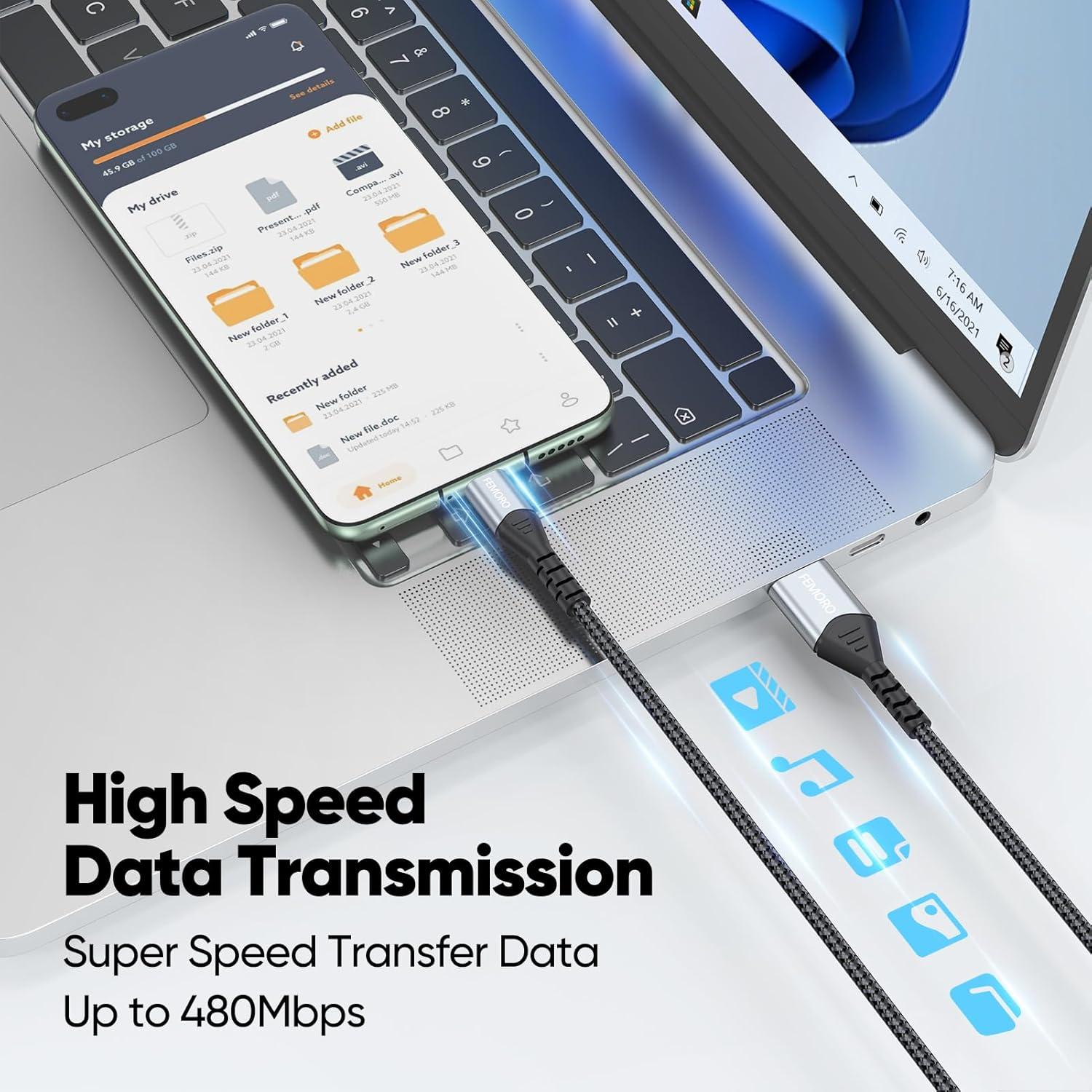 Cable Micro USB FEMORO 30.48cm Paquete de 2 Carga 12W