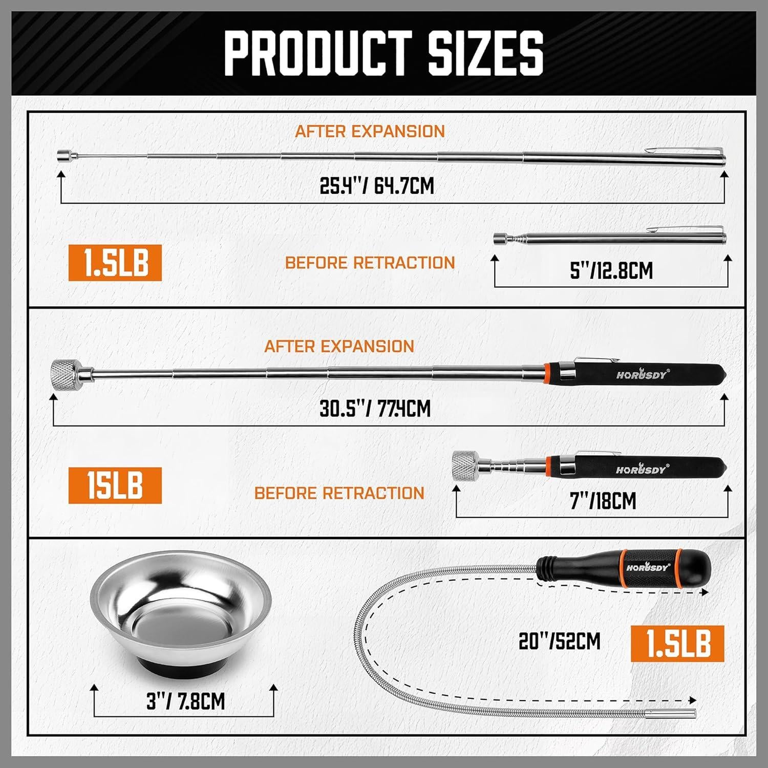 Herramienta de Recogida Magnética HORUSDY 4 Piezas 6.8 kg