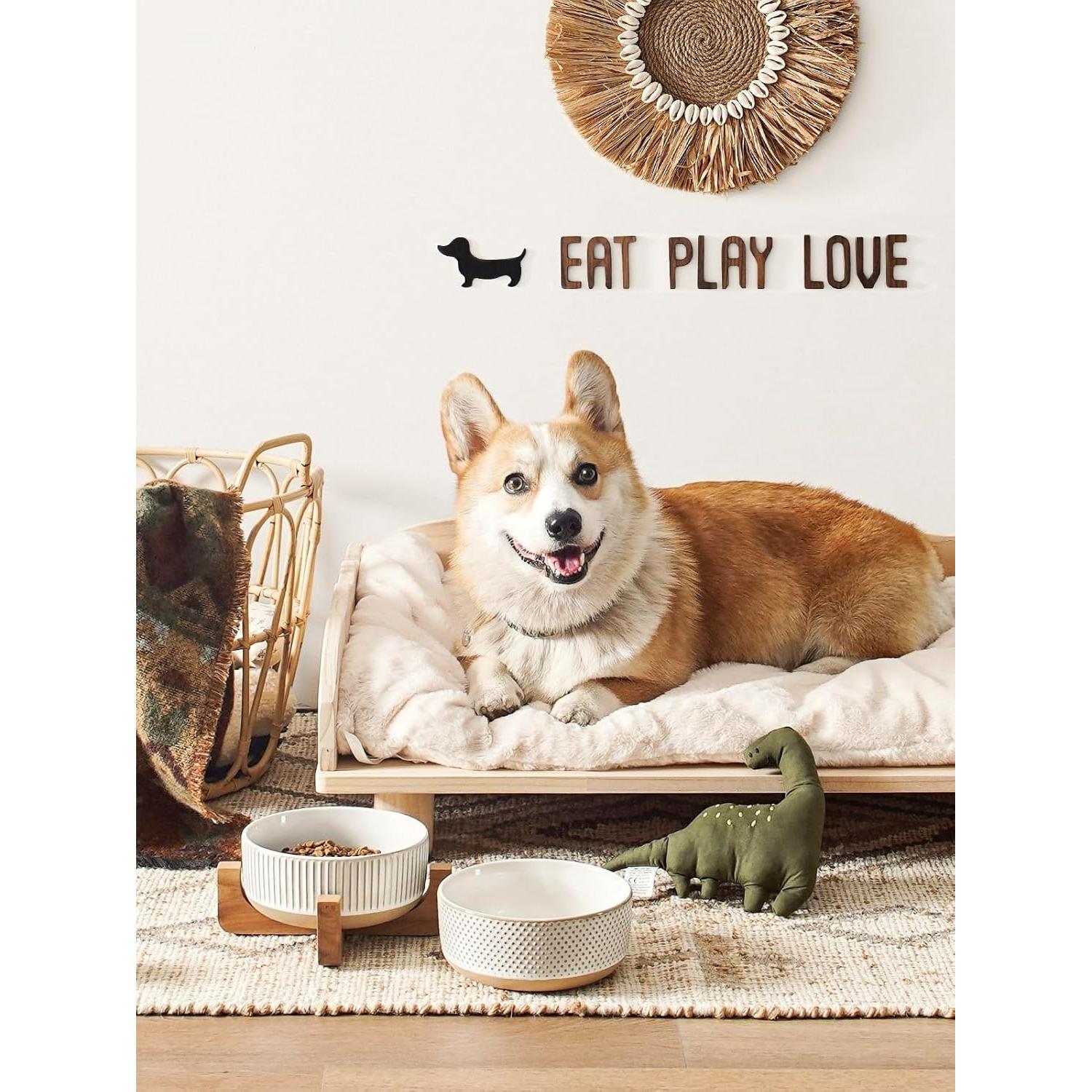 Cuencos Cerámica LE TAUCI para Perros 4 Tazas Soporte Madera